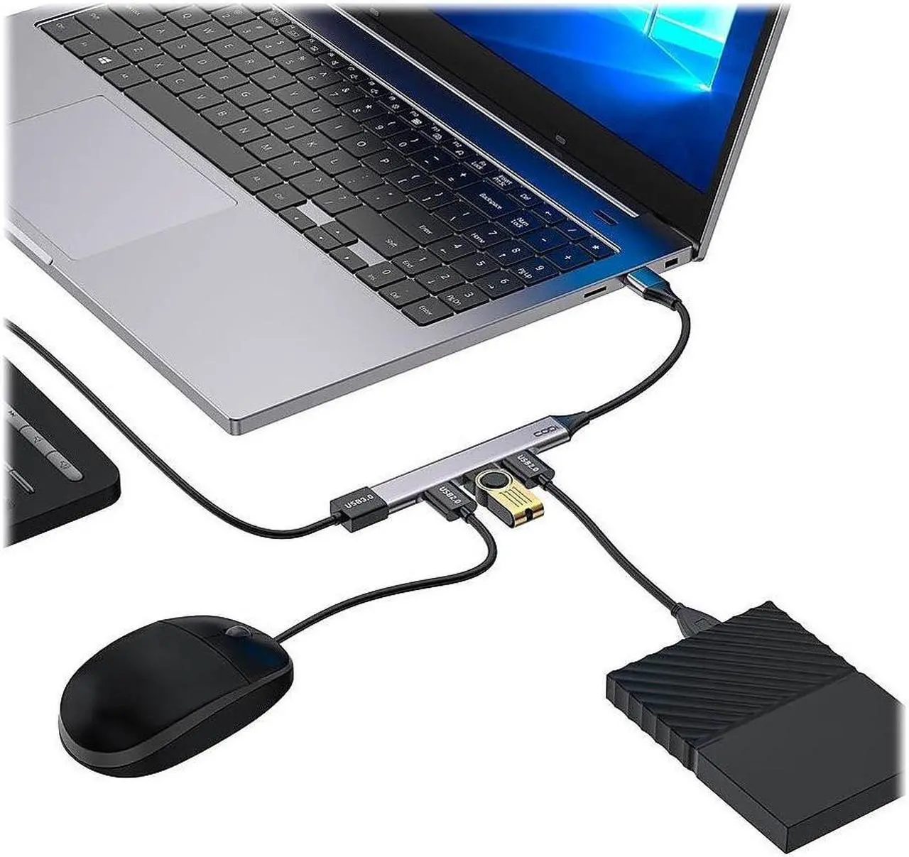Alt view image 7 of 8 - Codi USB-A 4-Port Hub - for Computer - USB Type A - 4 x USB Ports - 1 x USB 2.0 - 2 x USB 3.0 - Gray - Wired