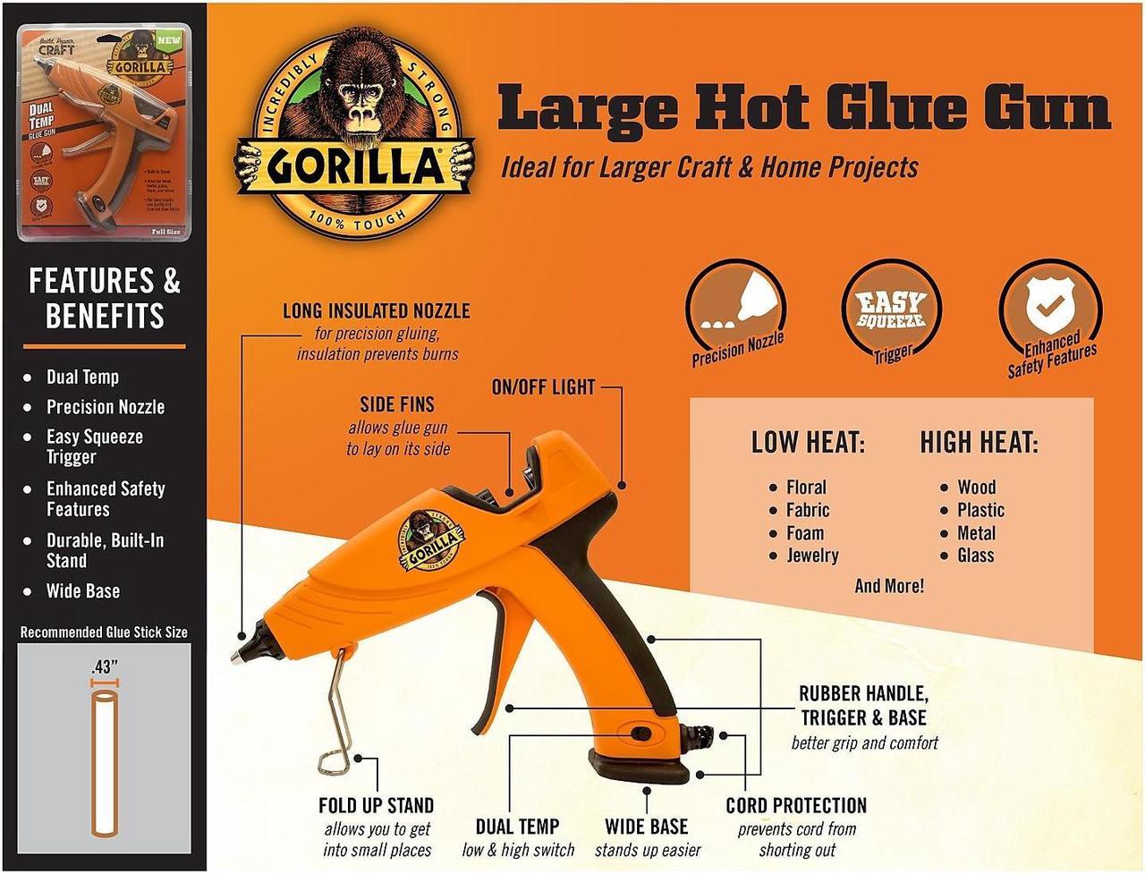 Alt view image 7 of 10 - gorilla dual temp full-size hot glue gun, orange