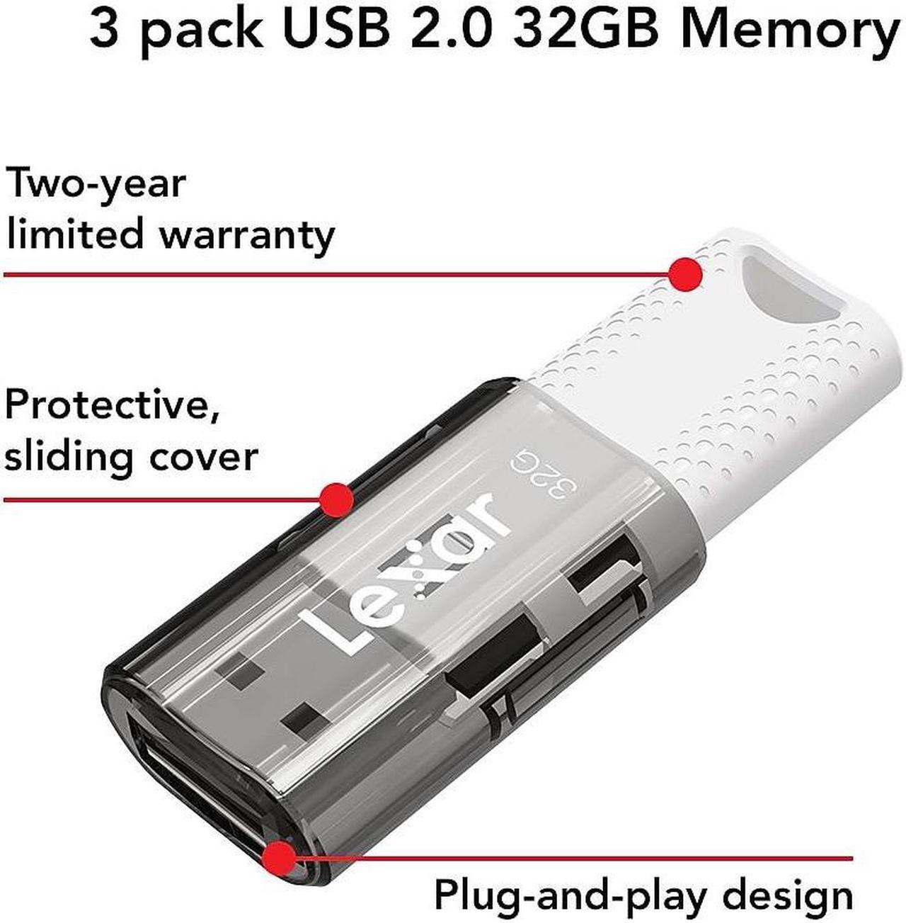 Alt view image 3 of 8 - Lexar JumpDrive S60 32GB USB 2.0 Type A Flash Drive Grey/White 3/Pack (LJDS60-32GB3NNU)