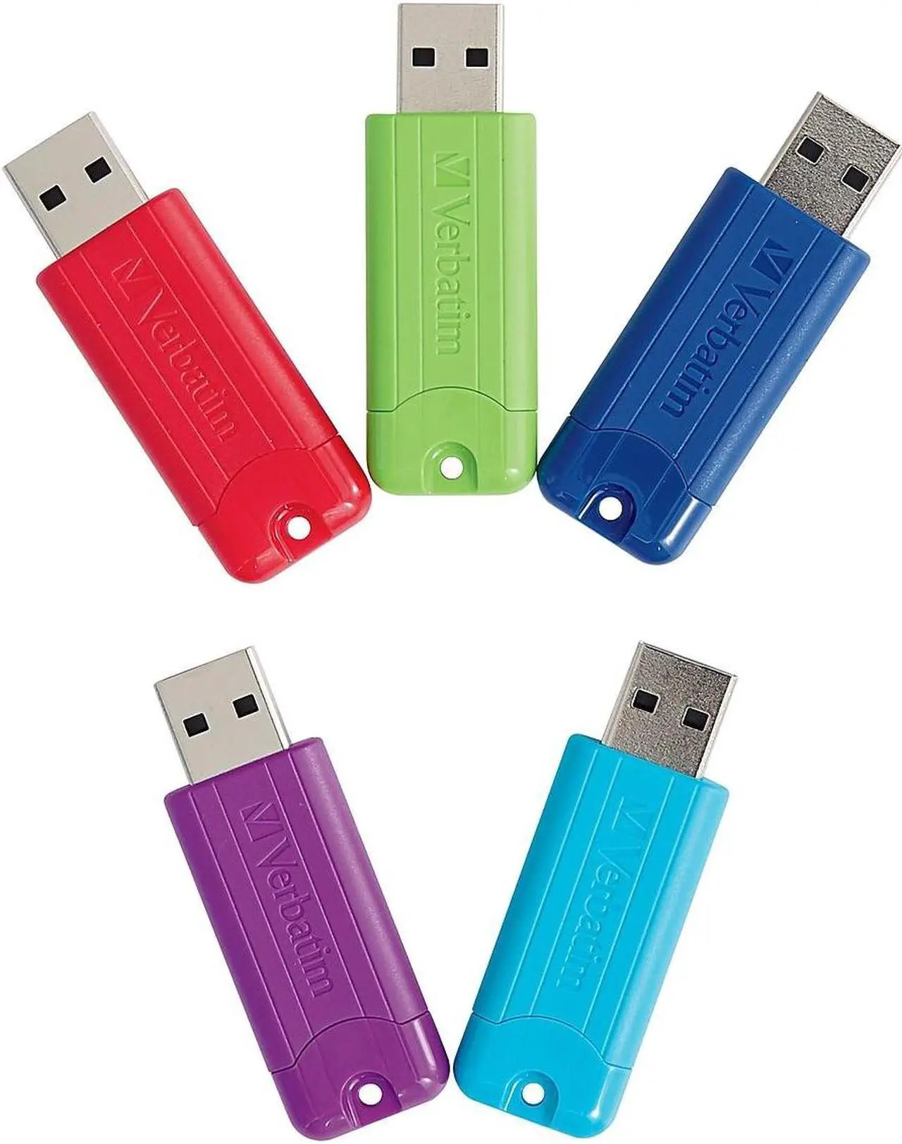 Alt view image 3 of 15 - verbatim 32gb pinstripe usb 3.0 flash drive retractable thumb drive - 5 pack - multicolor (green, blue, red, purple, cyan)