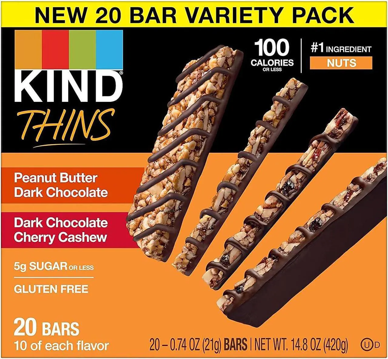 Alt view image 3 of 11 - KIND Thins Gluten-Free Bar Variety Pack 14.8 oz. 20 Bars/Box (41891) PHW41891