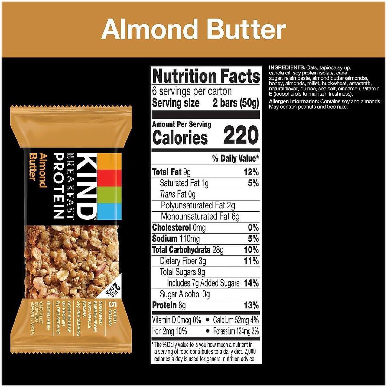 Alt view image 3 of 14 - KIND Gluten-Free Almond Butter Protein Breakfast Bar 0.88 oz. 6 Bars/Box (41935) PHW41935