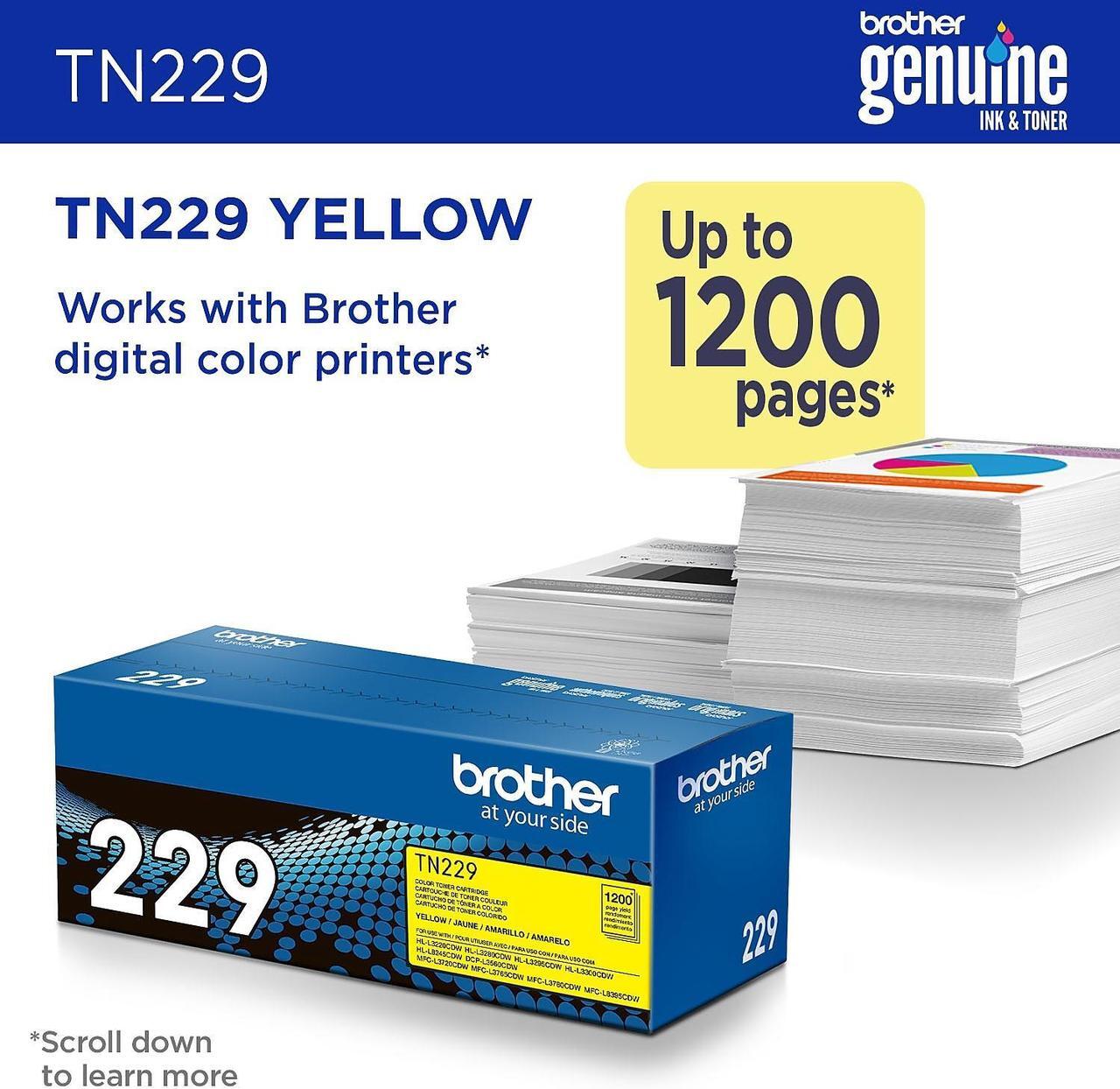 Alt view image 13 of 16 - Brother Genuine TN229Y Standard Yield Yellow Toner Cartridge