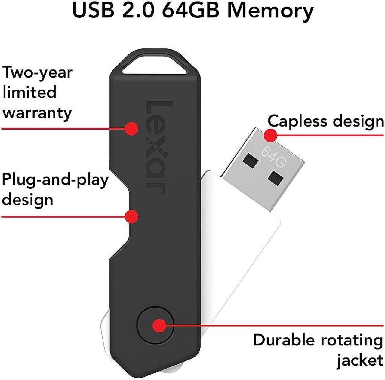 Alt view image 11 of 20 - Lexar® JumpDrive® TwistTurn2 USB 2.0 Flash Drive, 64GB, Black, LJDTT2-64GABNABK