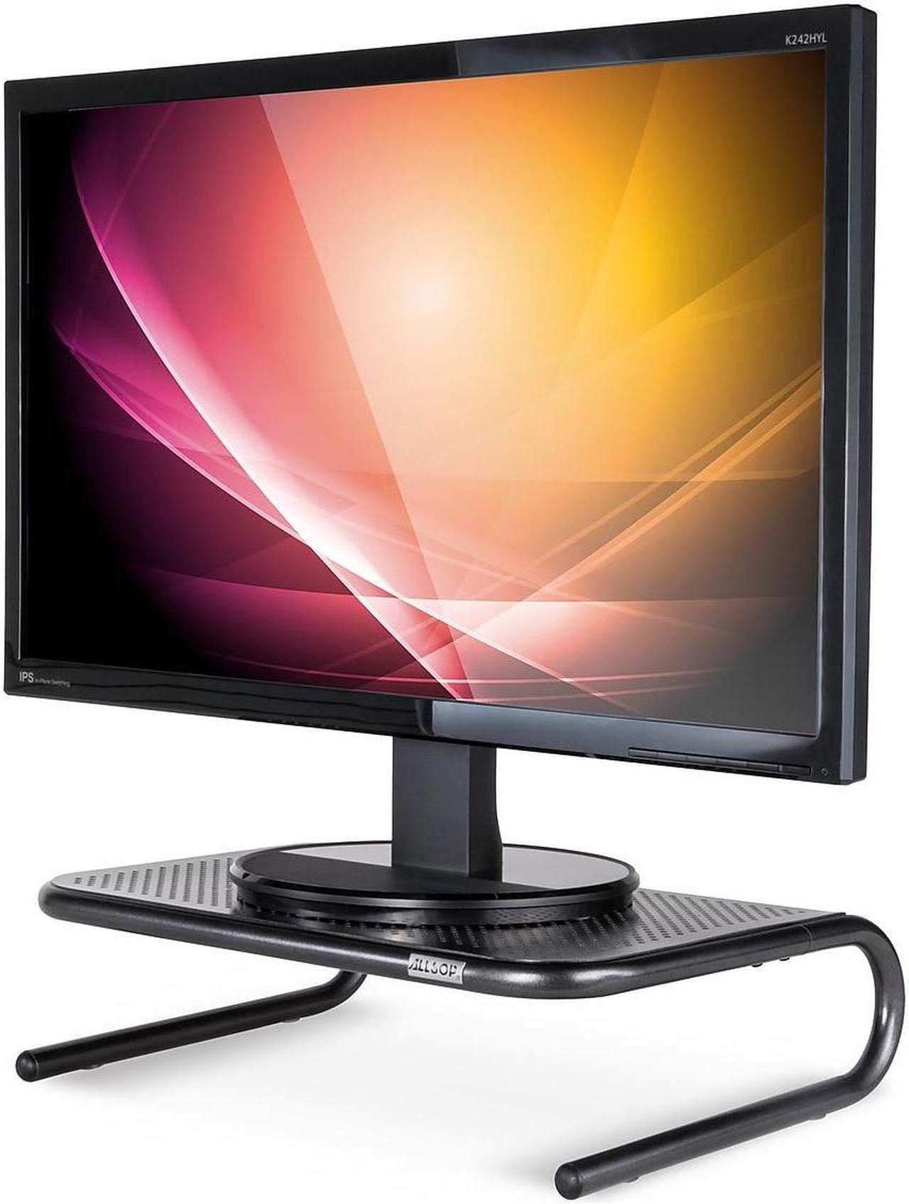 Alt view image 7 of 10 - allsop metal art jr. monitor stand, 14inch wide platform holds 40 lbs with keyboard storage space  pearl black, 2 pack