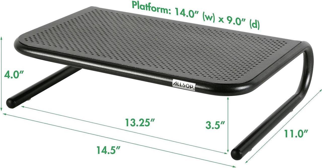 Alt view image 6 of 10 - allsop metal art jr. monitor stand, 14inch wide platform holds 40 lbs with keyboard storage space  pearl black, 2 pack
