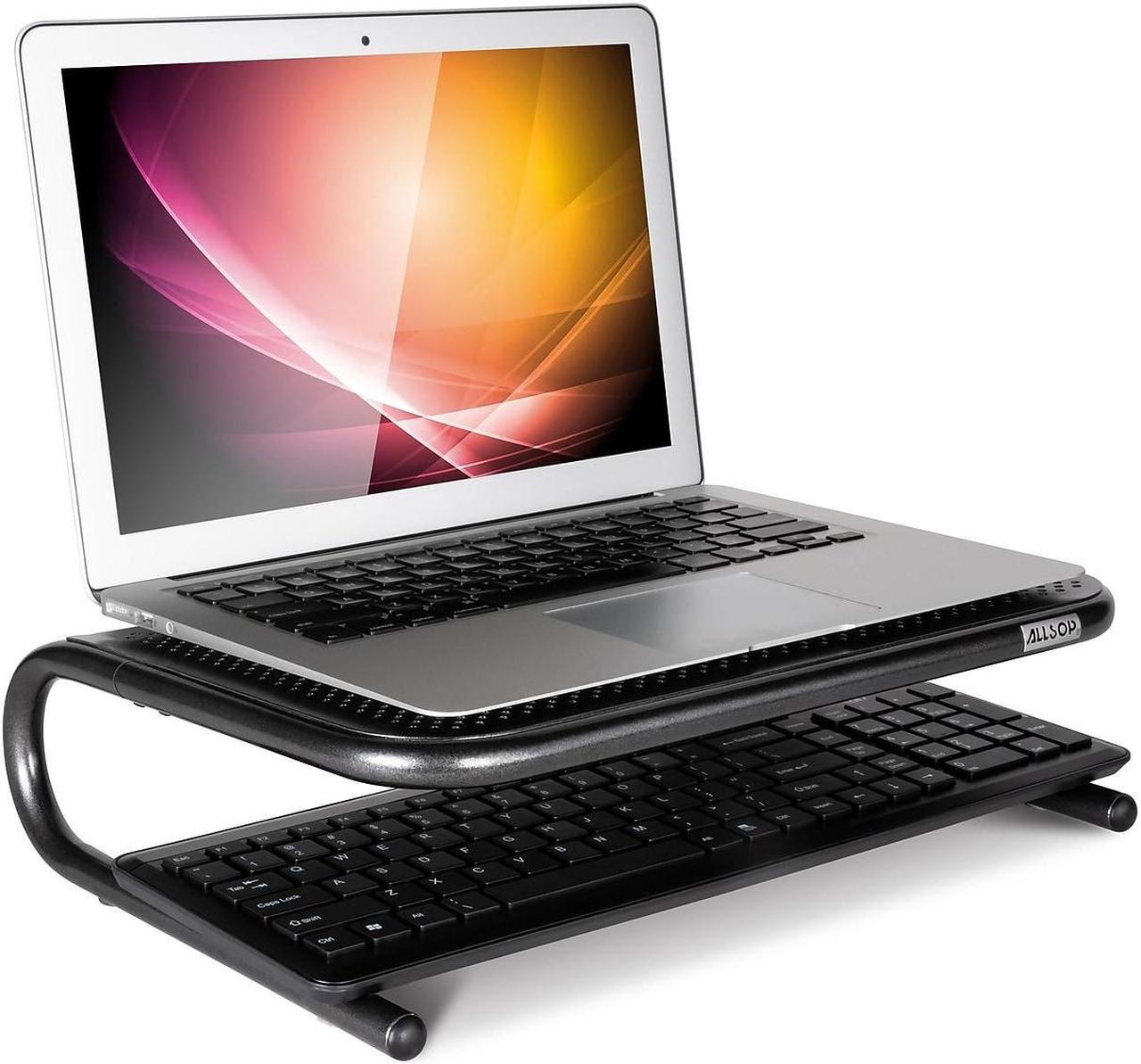 Alt view image 8 of 10 - allsop metal art jr. monitor stand, 14inch wide platform holds 40 lbs with keyboard storage space  pearl black, 2 pack