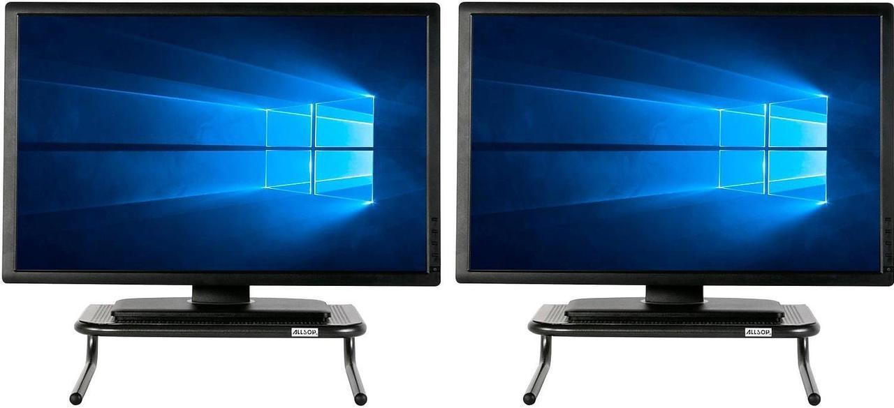 Alt view image 10 of 10 - allsop metal art jr. monitor stand, 14inch wide platform holds 40 lbs with keyboard storage space  pearl black, 2 pack