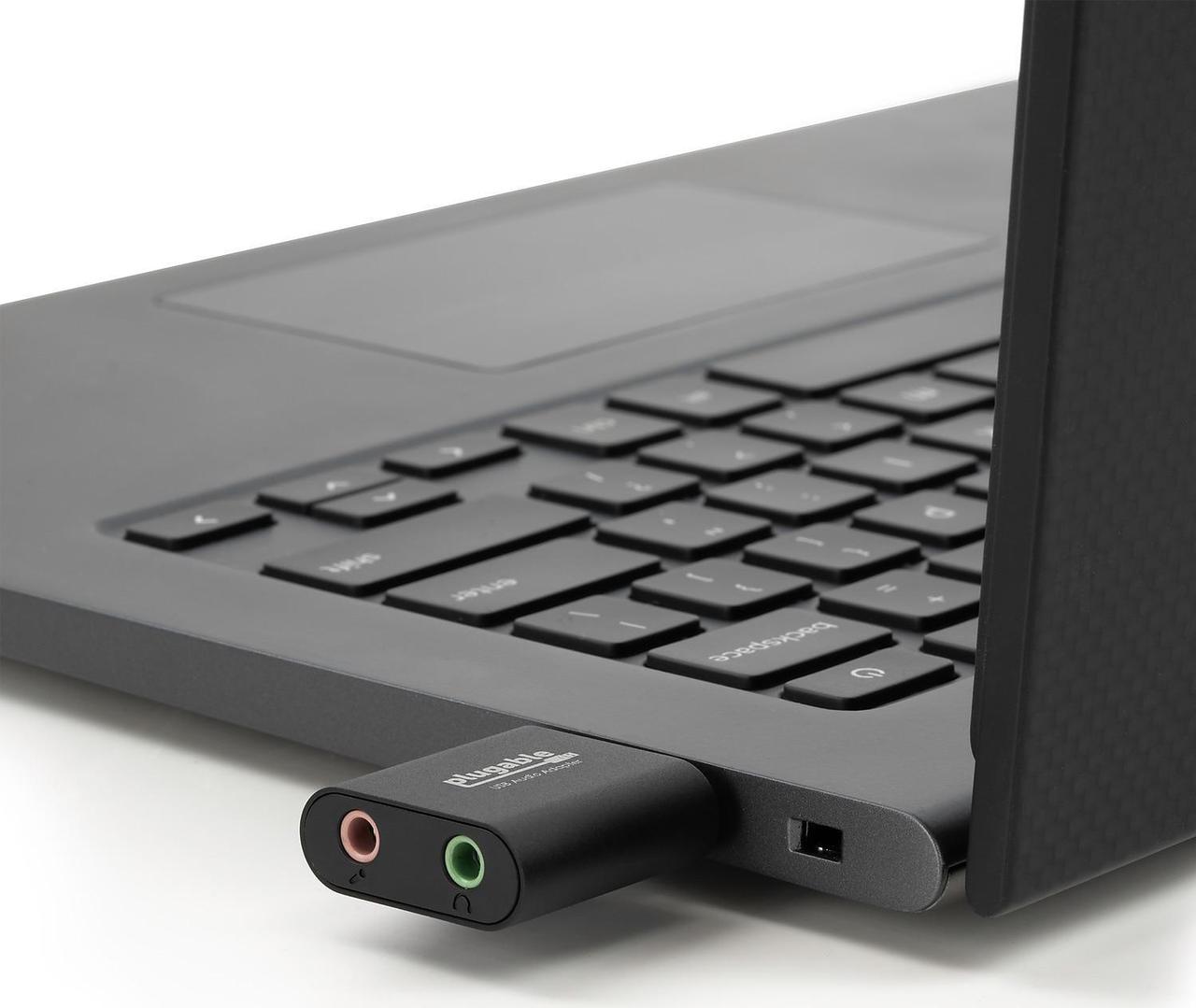 Alt view image 14 of 17 - Plugable USB Audio Adapter with 3.5mm Speaker-Headphone and Microphone Jack, Add an External Stereo Sound Card to Any PC, Compatible with Windows, Mac, and Linux