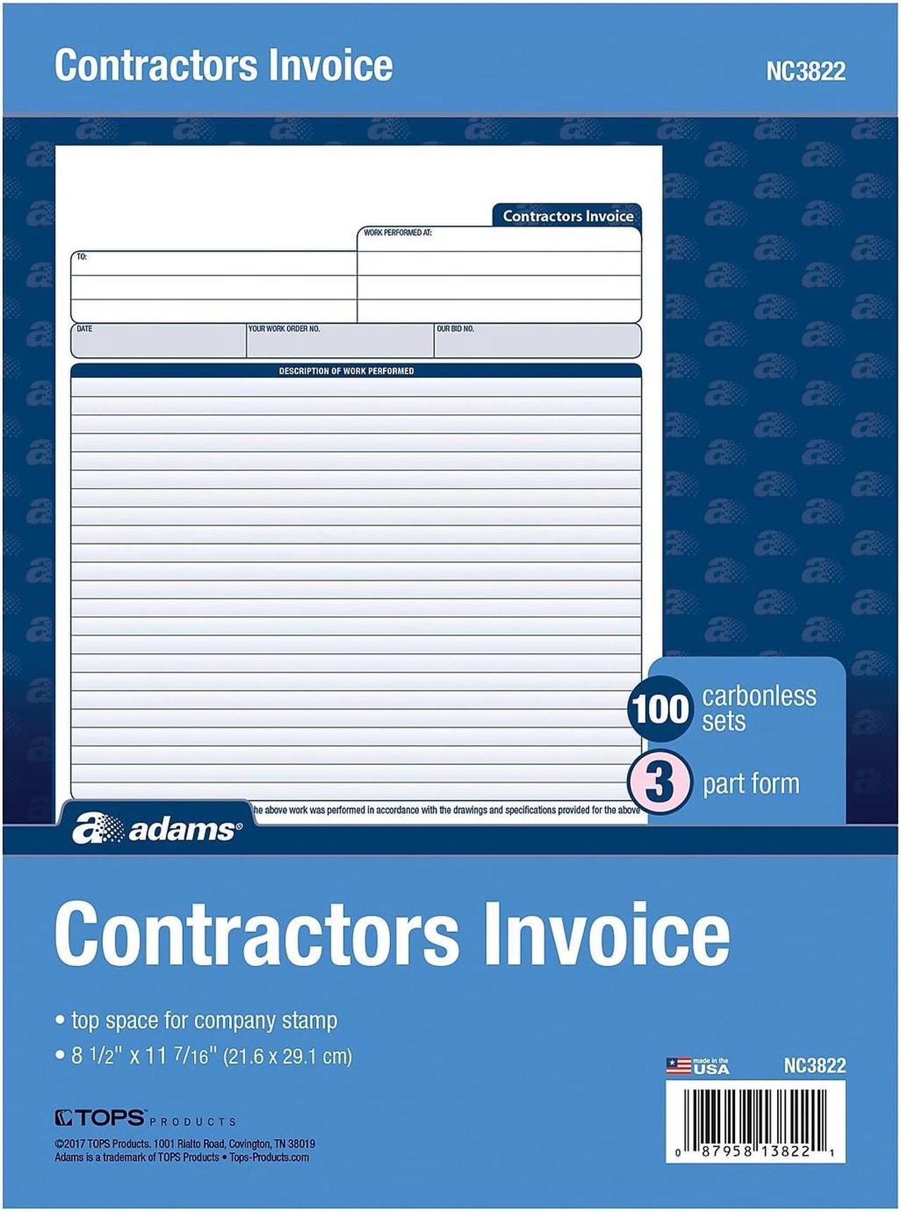 Alt view image 2 of 3 - Adams 3-Part Carbonless Contractors Invoice Forms 8.5"W x 11.44"L 100/Pack (ABF NC3822)