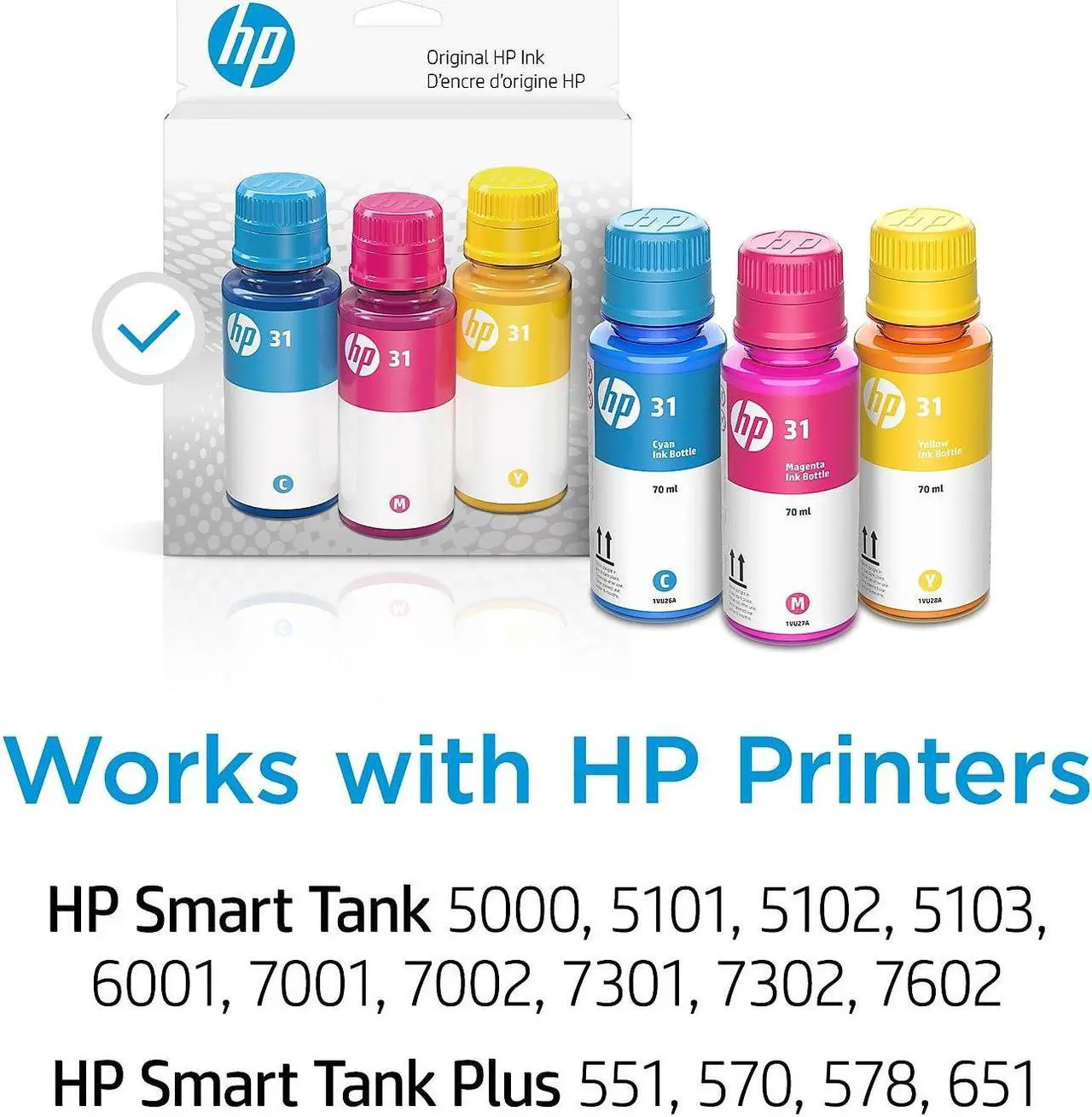 Alt view image 2 of 9 - HP 31 Cyan/Magenta/Yellow Standard Yield Ink Tank Refill (9C228AN)