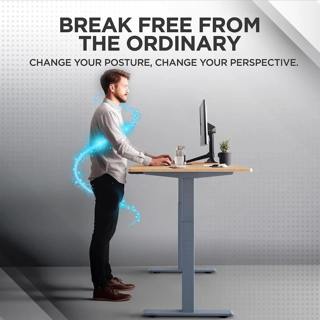 Alt view image 10 of 14 - Rise UP Electric Standing Desk adjustable height desk 24-49" dual motor one piece 60x30" bamboo desktop height adjustable desk adjustable standing desk stand up desk sit to stand desk rising desk