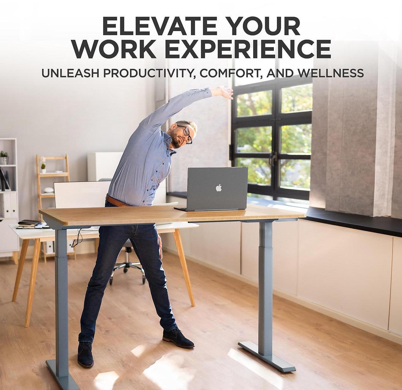 Alt view image 11 of 14 - Rise UP Electric Standing Desk adjustable height desk 24-49" dual motor one piece 60x30" bamboo desktop height adjustable desk adjustable standing desk stand up desk sit to stand desk rising desk