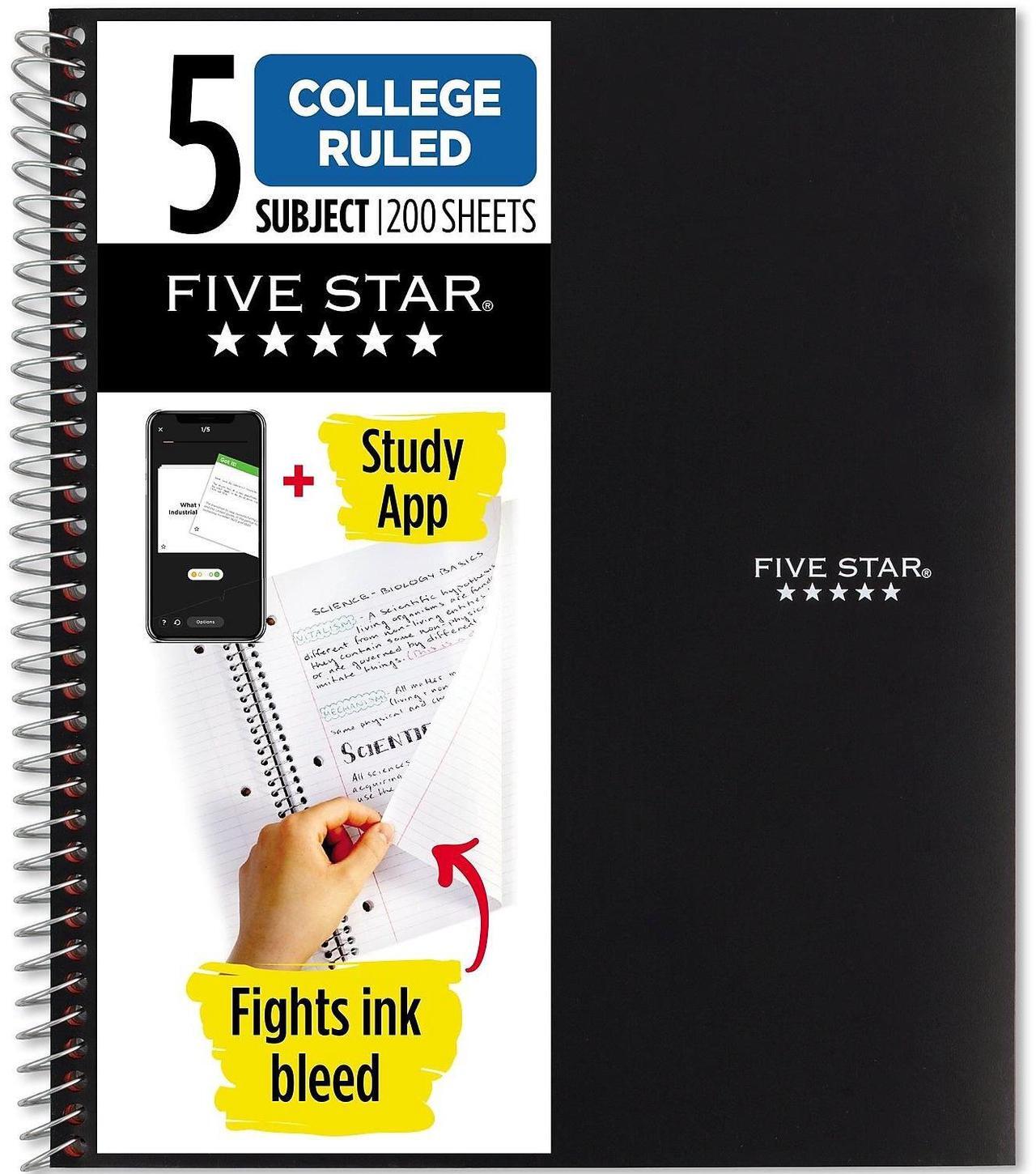 Main image of Five Star 5-Subject Notebook 8.5" x 11" College Ruled 200 Sheets 958110