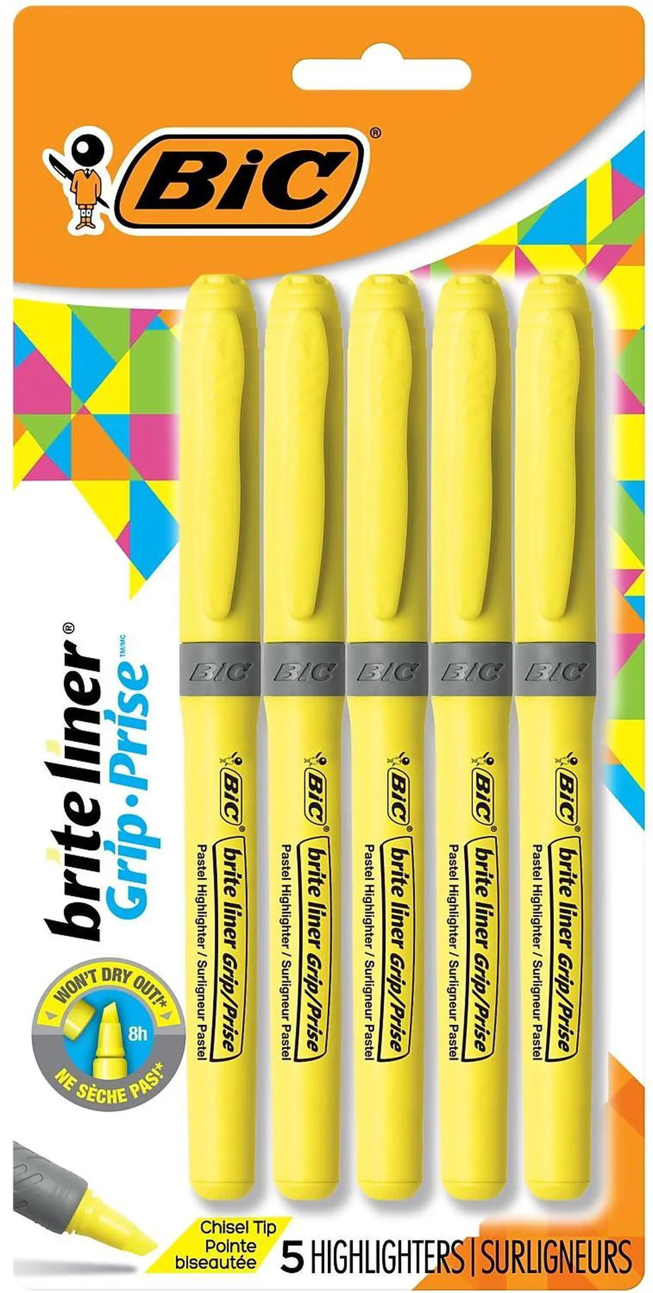 Alt view image 2 of 6 - Brite Liner Grip Pocket Highlighter Chisel Tip Fluorescent Yellow 5/Pack 31289