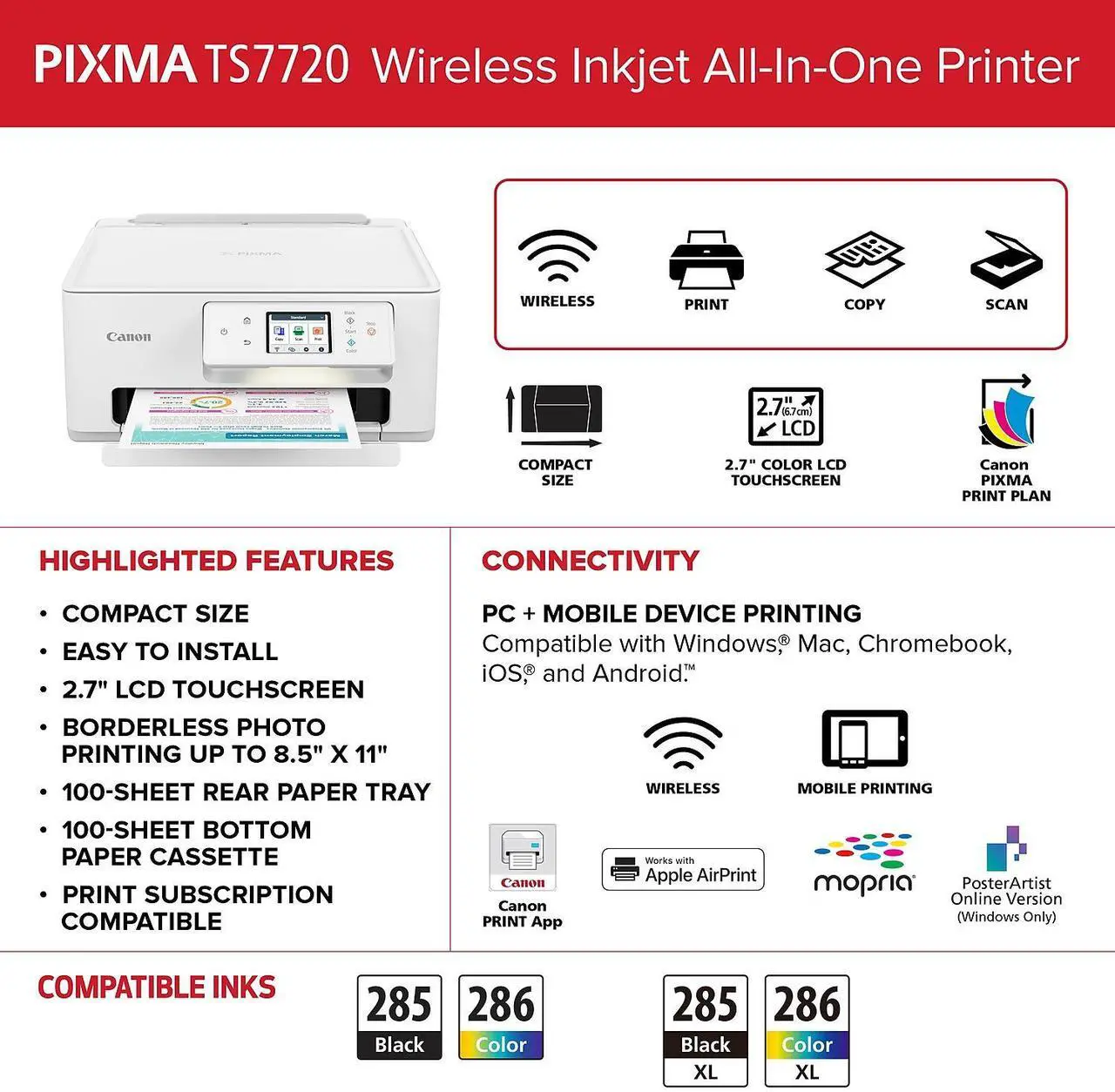 Alt view image 6 of 14 - Canon PIXMA TS7720 Inkjet Printer Print Scan Copy (6256C002)