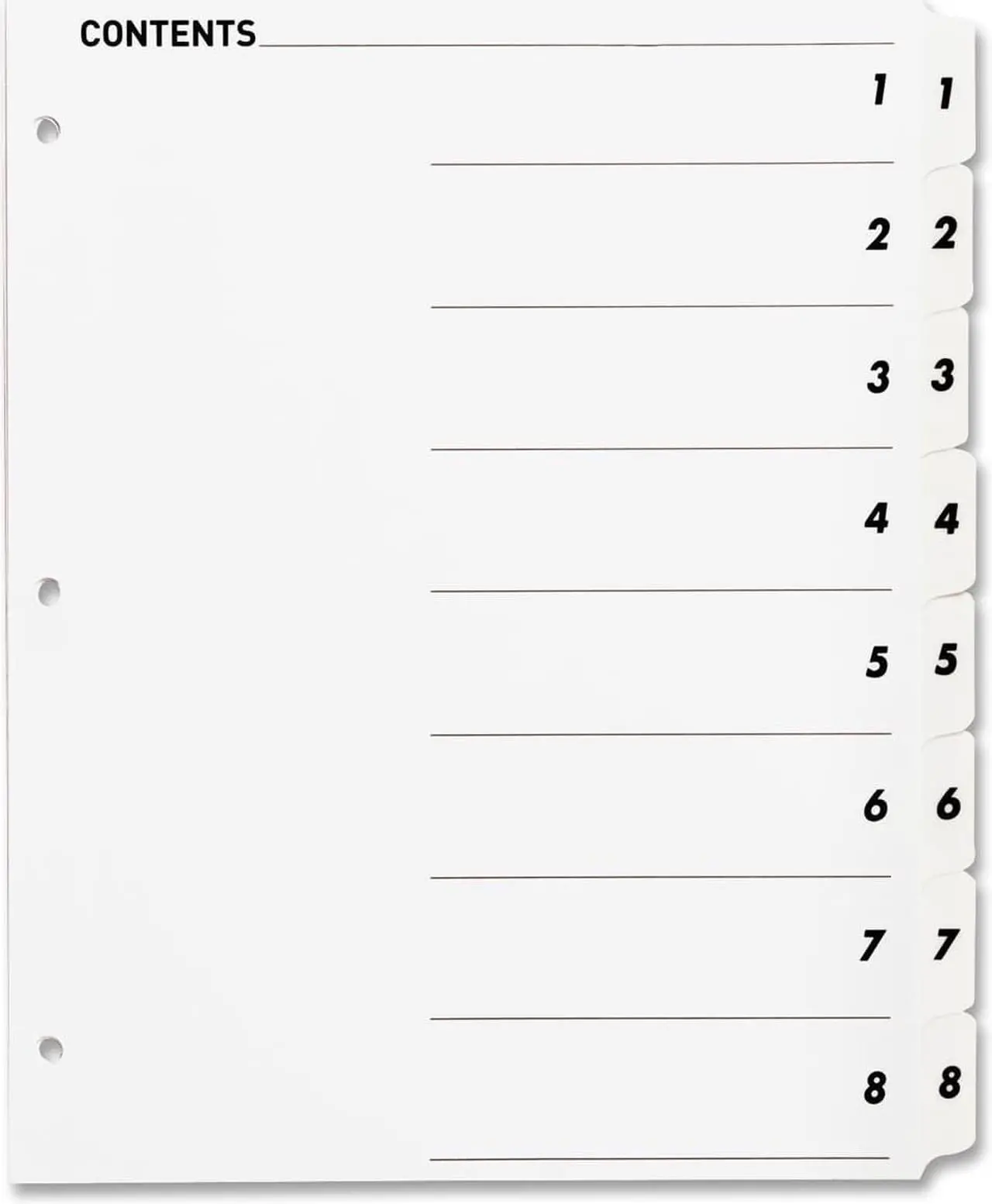 Alt view image 3 of 5 - Index Dividers,w/ TOC Page,1-8, 8 Tabs/ST,11"x8-1/2",White