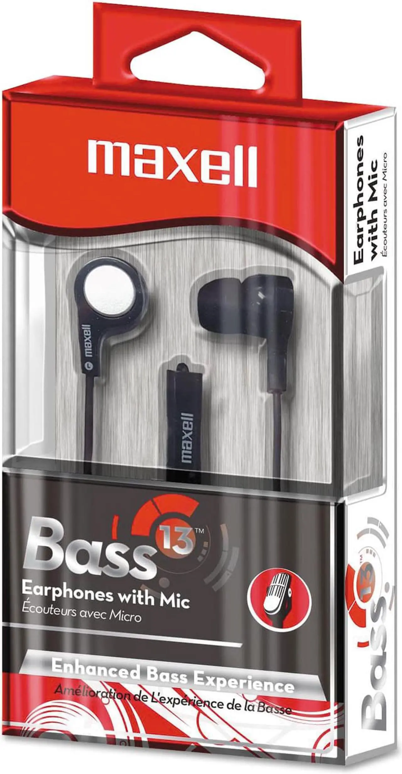Alt view image 9 of 11 - Maxell B-13 Bass Earbuds with Microphone, Black, 52" Cord 199621