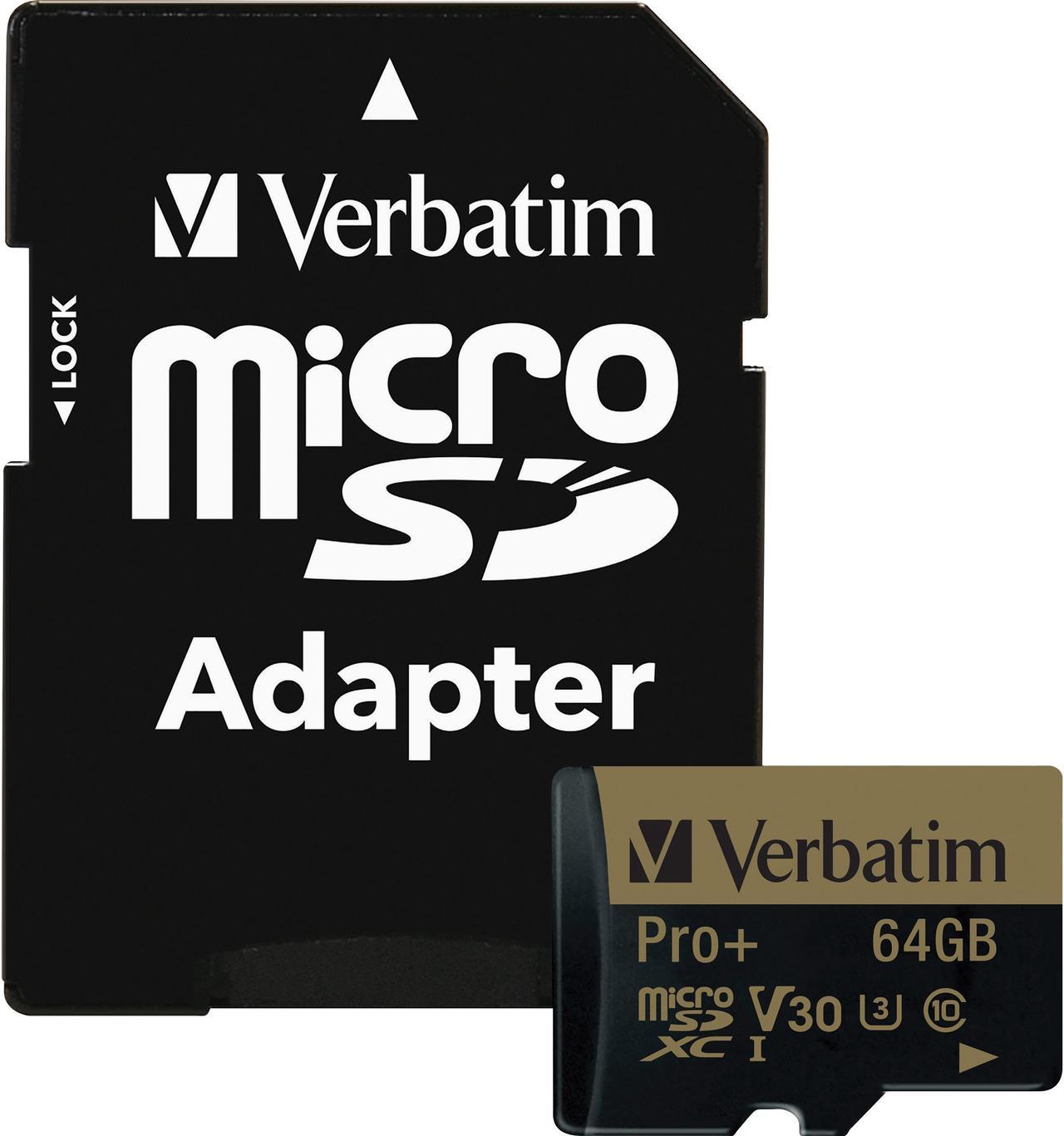 Verbatim Memory Card microSDXC w/Adapter 64GB BK/GD 44034