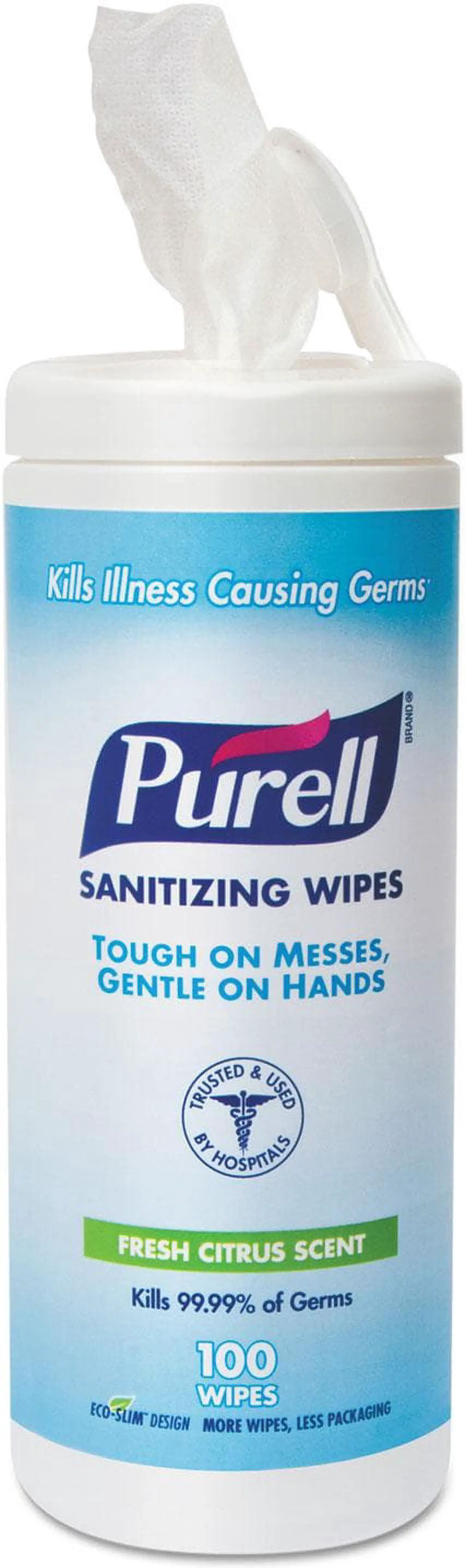Alt view image 2 of 20 - Gojo 911112CT Premoistened Sanitizing Wipes, Cloth, 5.78 in. x 7 in., 100-Canister, 12 Canisters-CT