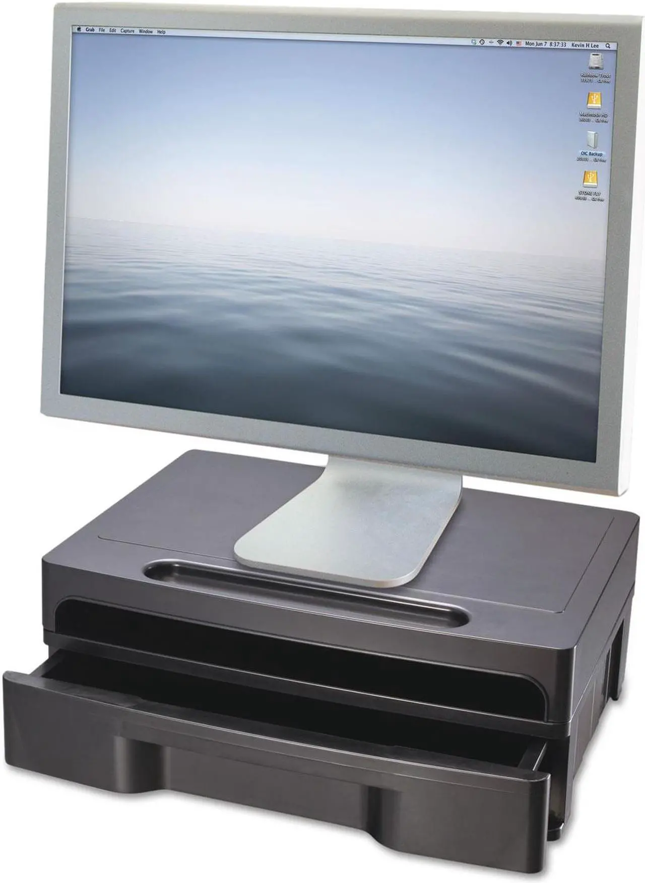 Alt view image 16 of 20 - Officemate Monitor Stand with Drawer 13 1/8 x 9 7/8 x 5 Black 22502