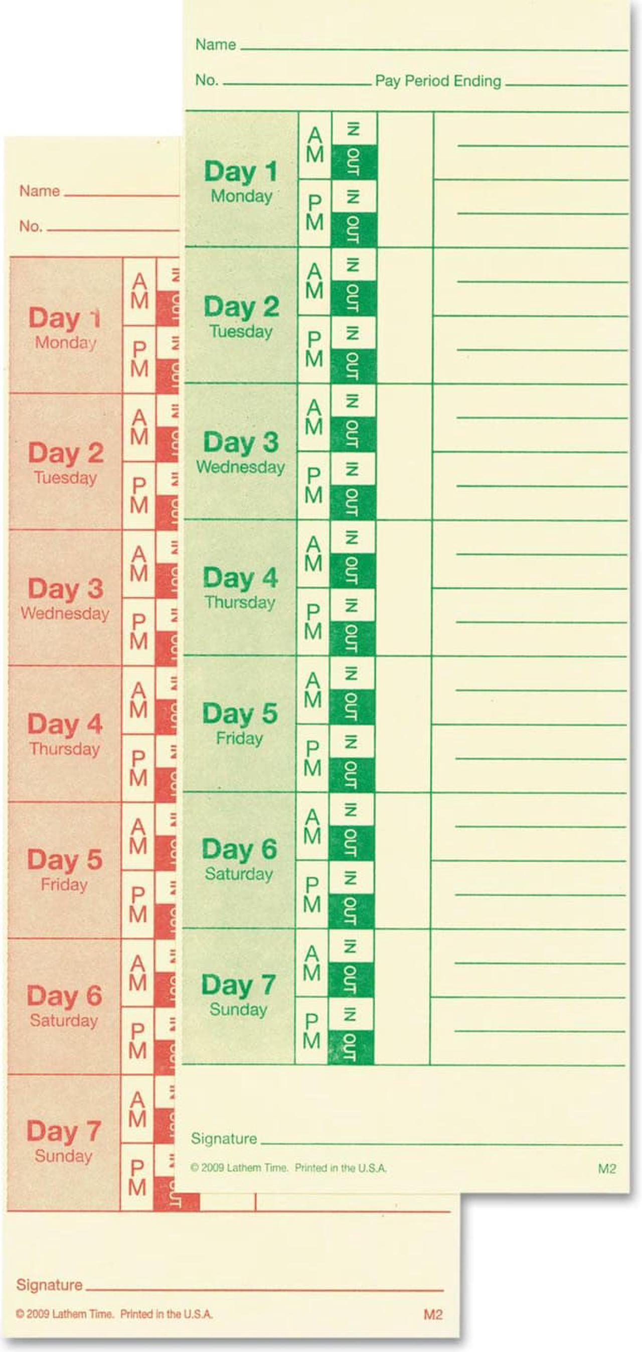 Alt view image 6 of 6 - Universal Time Card, Side Print, 3 1/2 x 9, Bi-Weekly/Weekly, 2-Sided 100/Pack