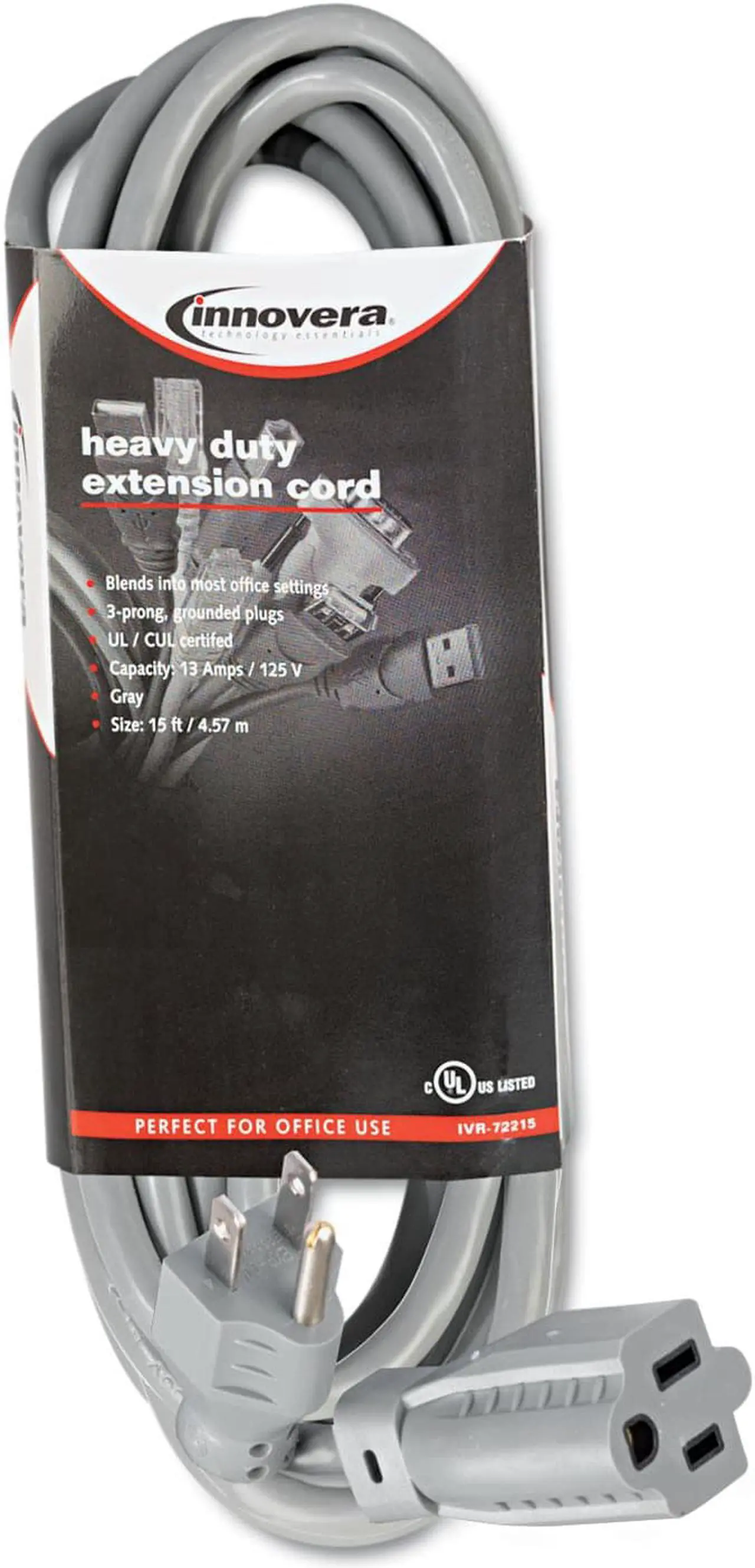 Main image of Innovera Indoor Heavy-Duty Extension Cord, 15ft, Gray 72215