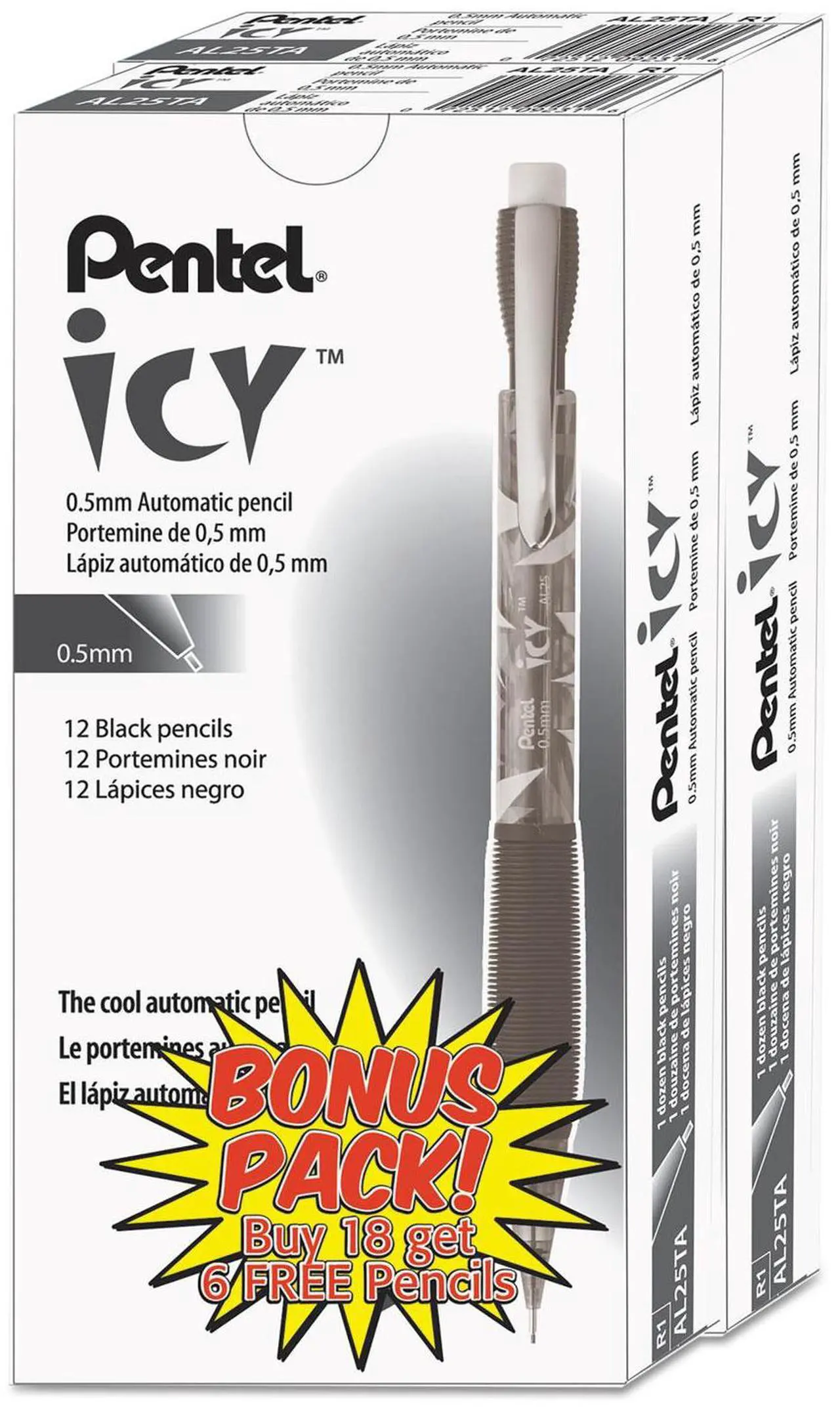 Main image of Pentel Icy Mechanical Pencil 0.5 mm Transparent Smoke Barrel 24/Pack AL25TASWSPR