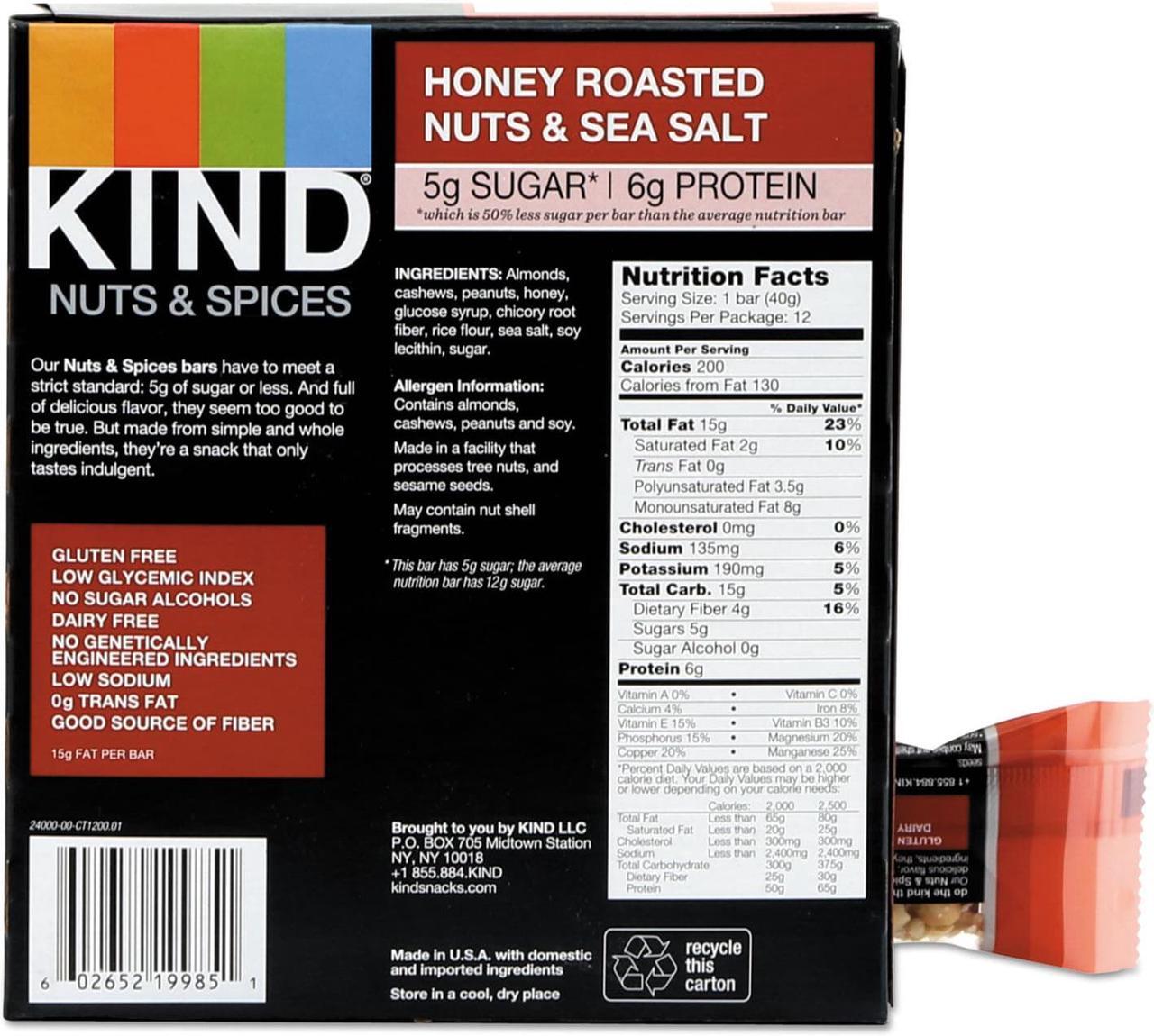 Alt view image 10 of 10 - Kind Nuts and Spices Bar Honey Roasted Nuts/Sea Salt 1.4 oz Bar 12/Box 19990