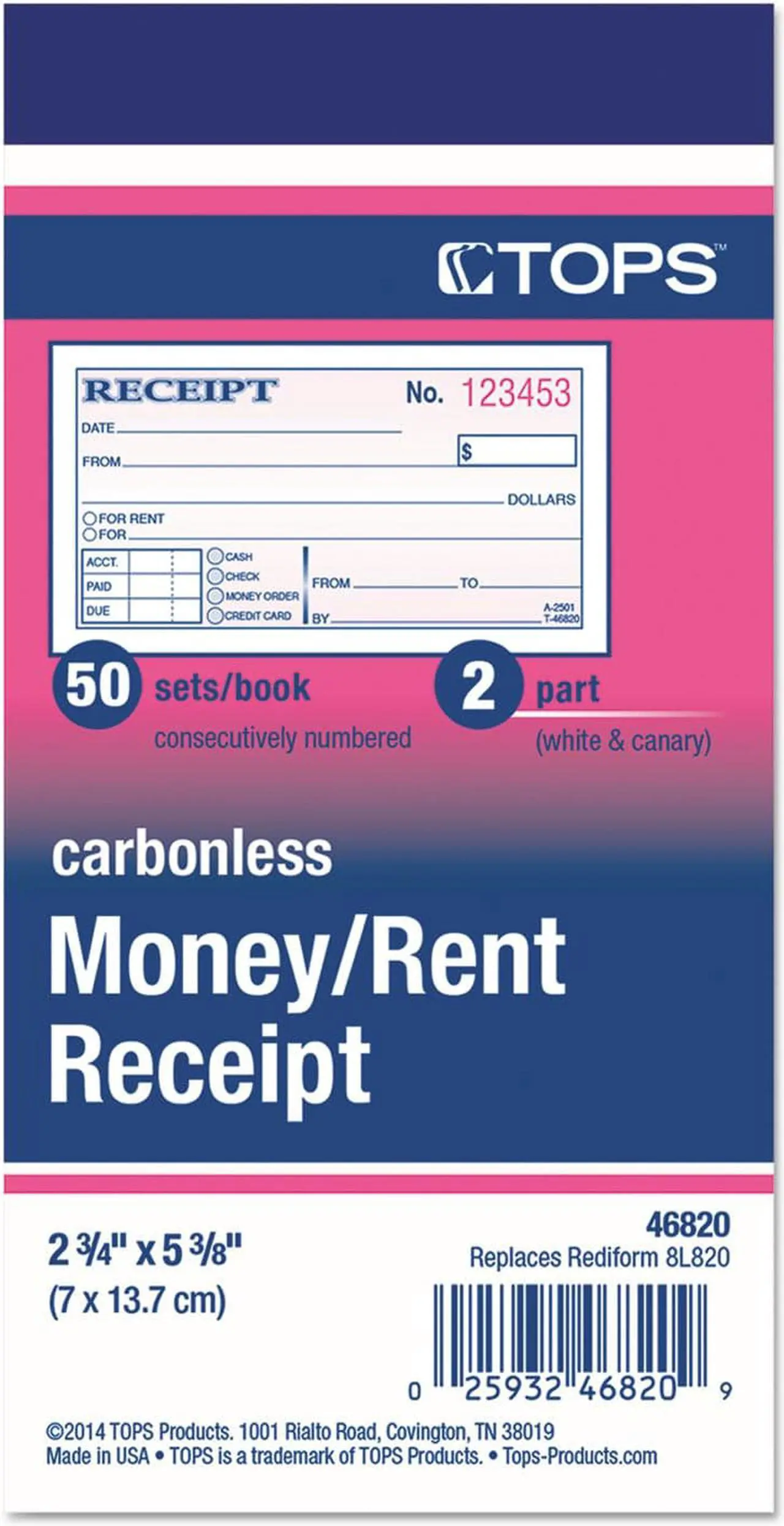 Alt view image 4 of 5 - Tops Money and Rent Receipt Books 2-3/4 x 4 7/8 2-Part Carbonless 50 Sets/Book