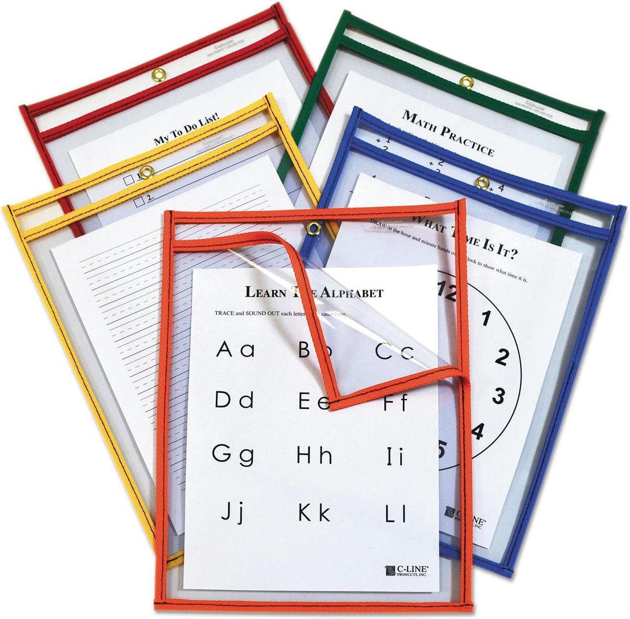 Alt view image 12 of 13 - C-Line 42620 Reusable Dry Erase Pockets, Easy Load, 9 X 12, Assorted Primary Colors, 25/Pack