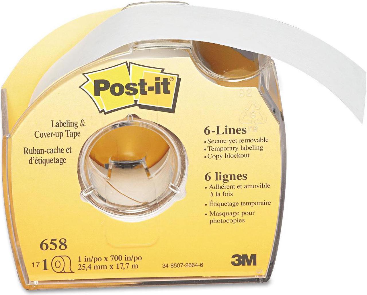 Post-It Labeling and Cover-Up Tape, Non-Refillable, 1" X 700" Roll 658