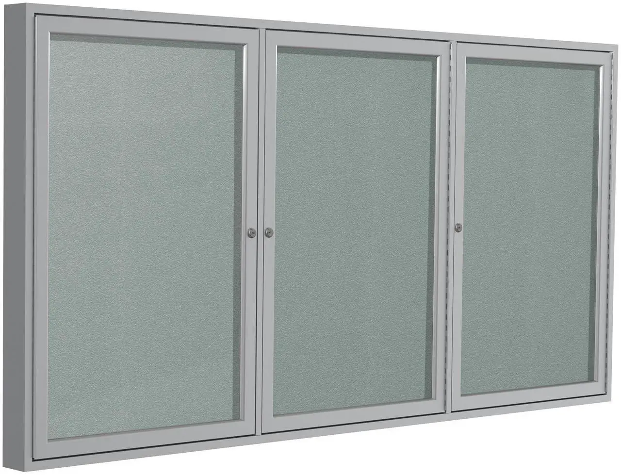 Main image of Ghent PA33672VX-193 3 Door Enclosed Outdoor Bulletin Board - 72" x 36" - Silver Surface, Satin Aluminum Frame