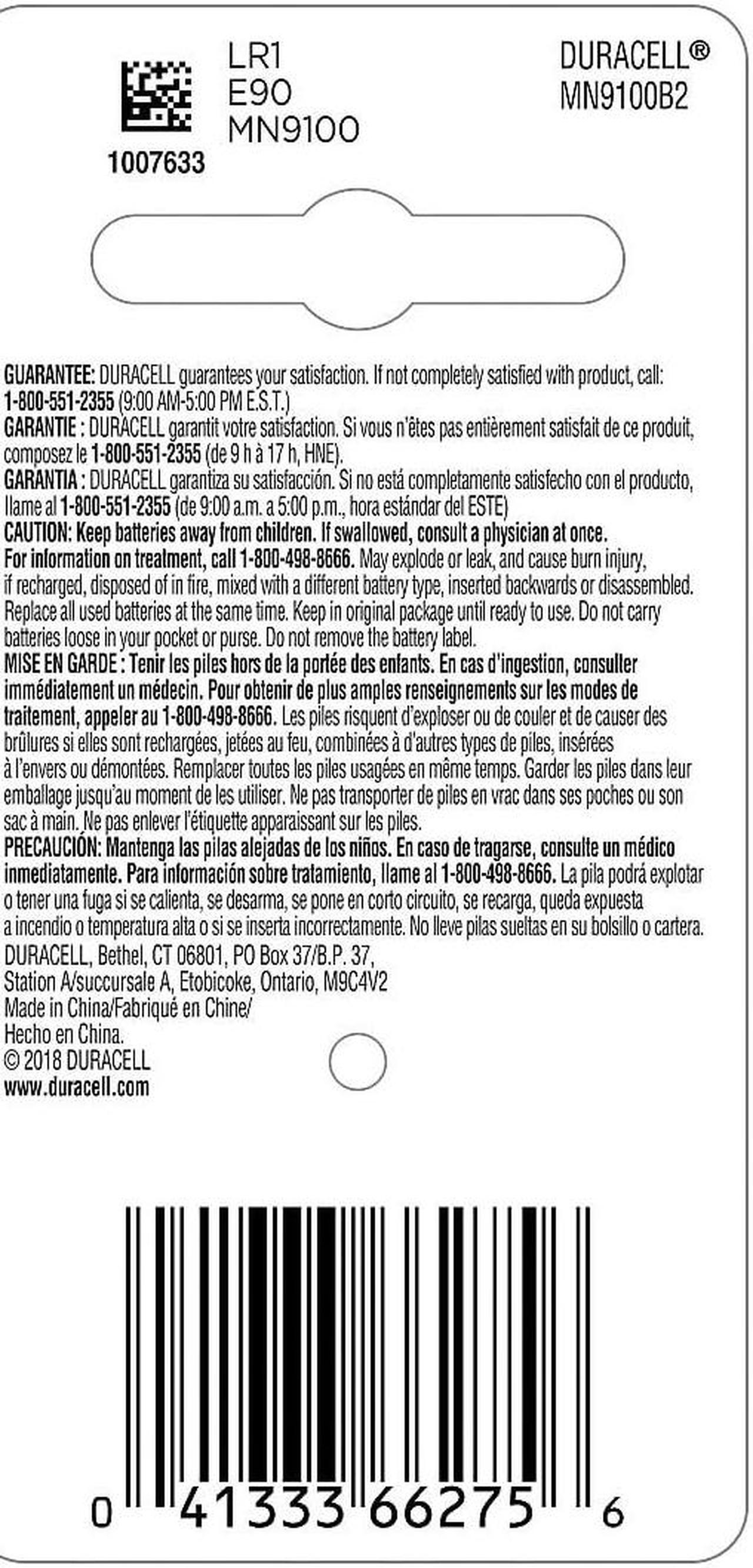 Alt view image 11 of 17 - Duracell N Alkaline Batteries 2/Pack (MN9100B2PK) 275974