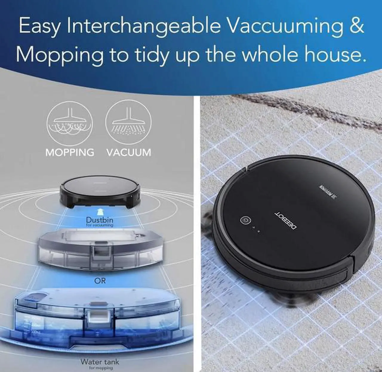 Alt view image 3 of 6 - ECOVACS DEEBOT 661 Convertible Vacuuming or Mopping Robotic Vacuum Cleaner
