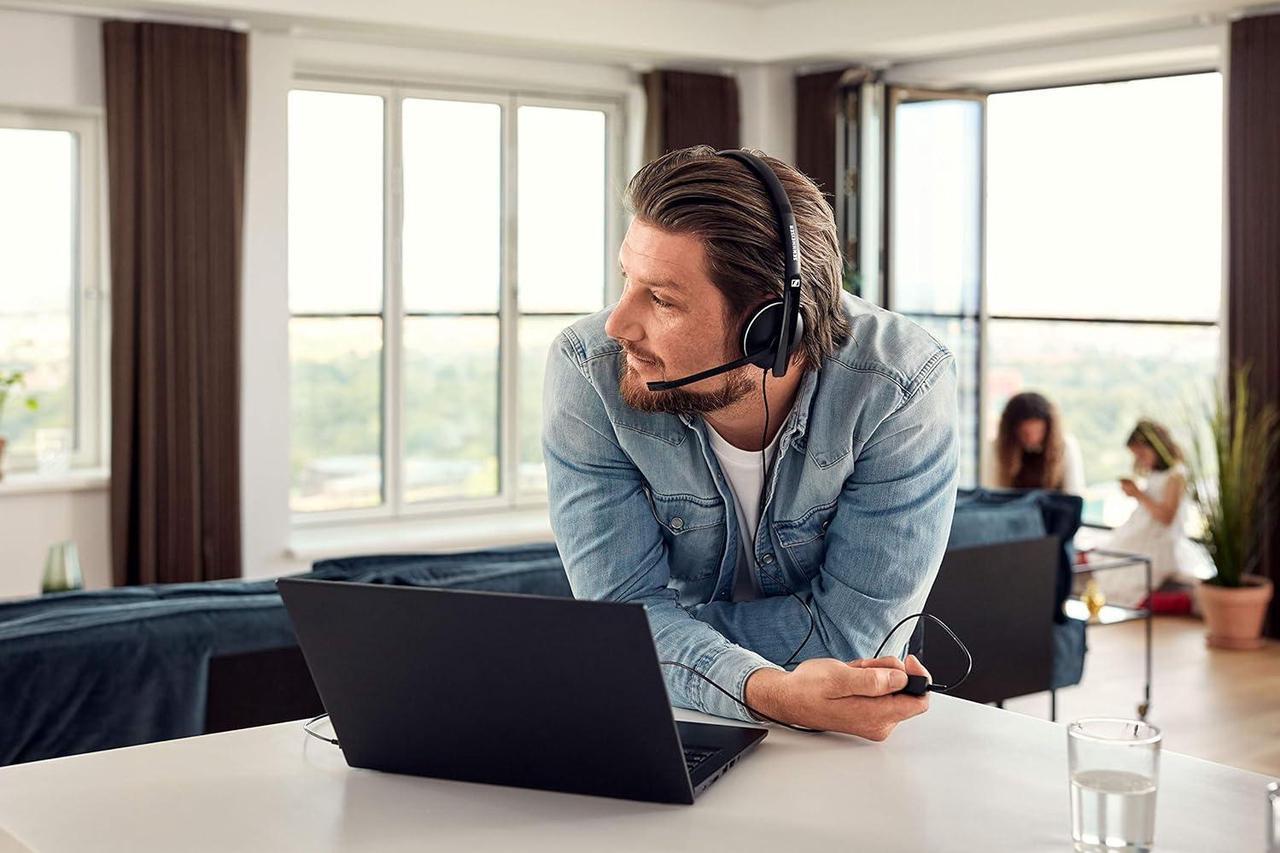 Alt view image 3 of 7 - Sennheiser PC 8.2 USB On-Ear Headset With In-Line Volume Control - Secure Fit Headband - No Slippage - Passive Noise-Cancellation Adjustable Microphone - for Internet Telephone Users and E-Learners