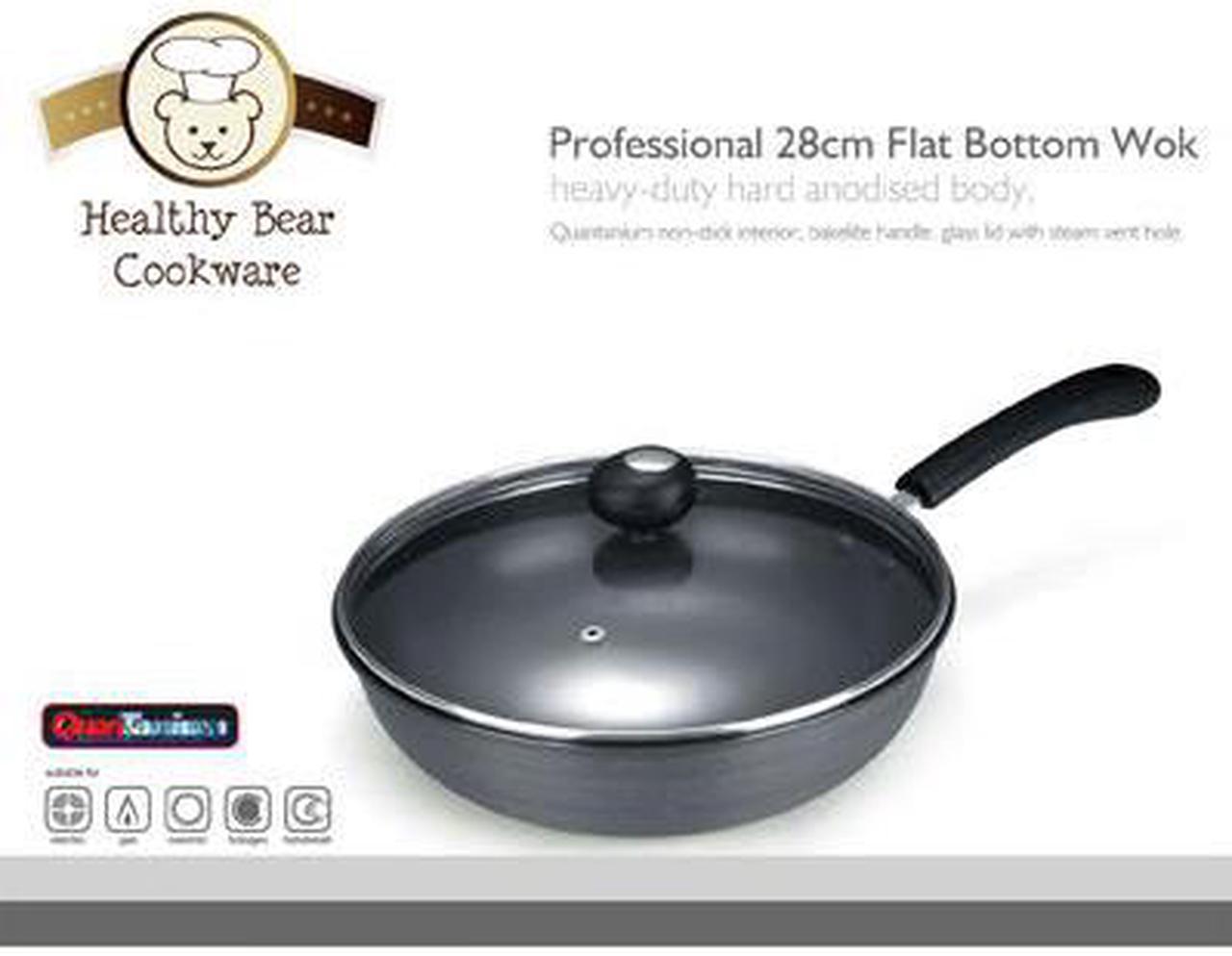 Healthy Bear hard anodized Wok |BCHA28WG| 28cm with Glass Lid