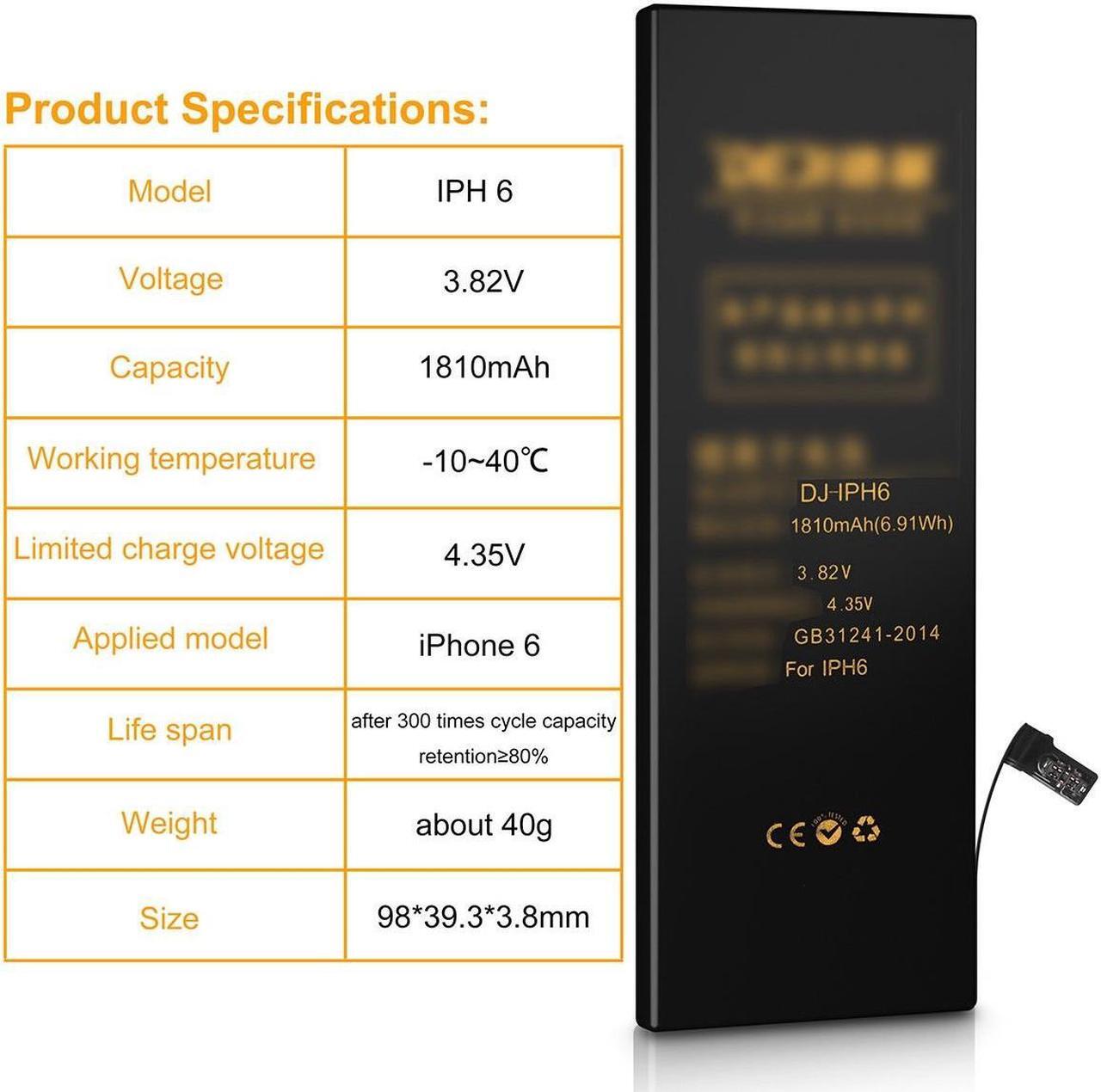 Alt view image 3 of 5 - DEJI Internal Battery Replacement for iPhone 6
