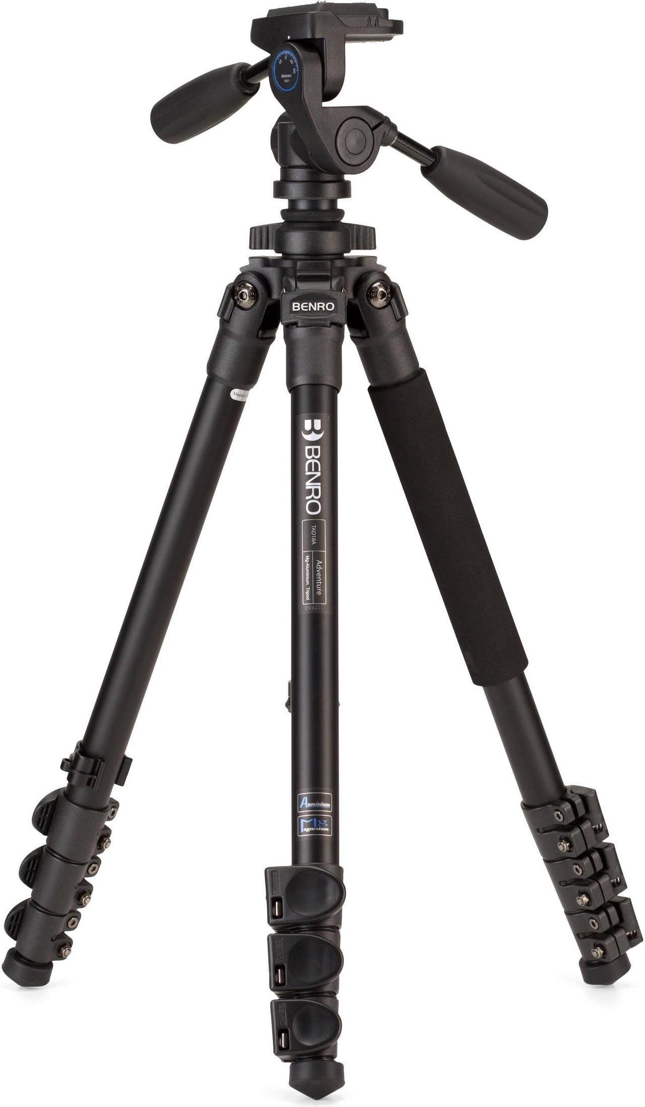 Alt view image 6 of 12 - Benro Adventure 4-Section Aluminum Tripod with HD1A 3-Way Pan/Tilt Head