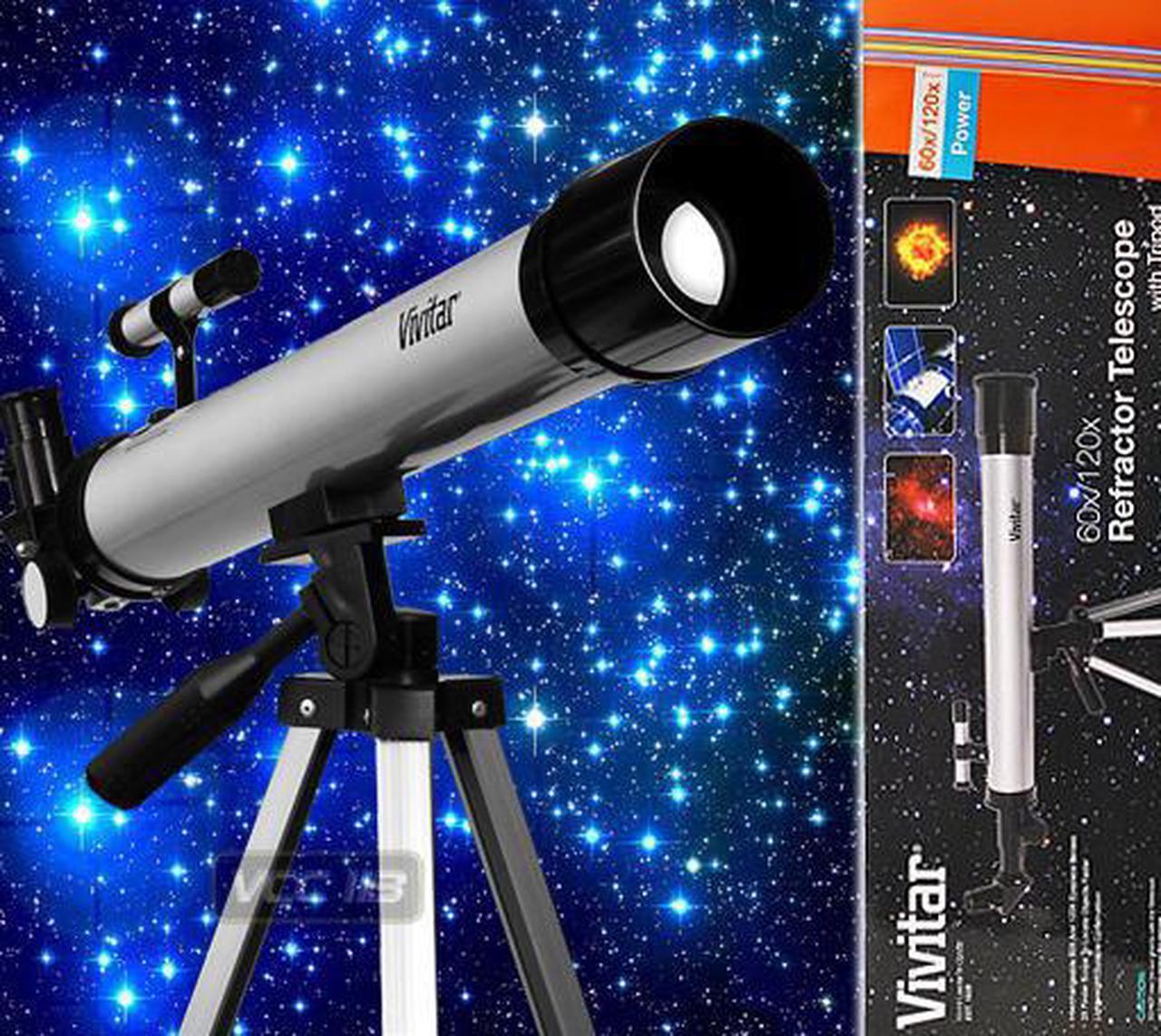Alt view image 12 of 12 - Vivitar VIV-TEL-50600 60x/120x Refractor Telescope with Tripod