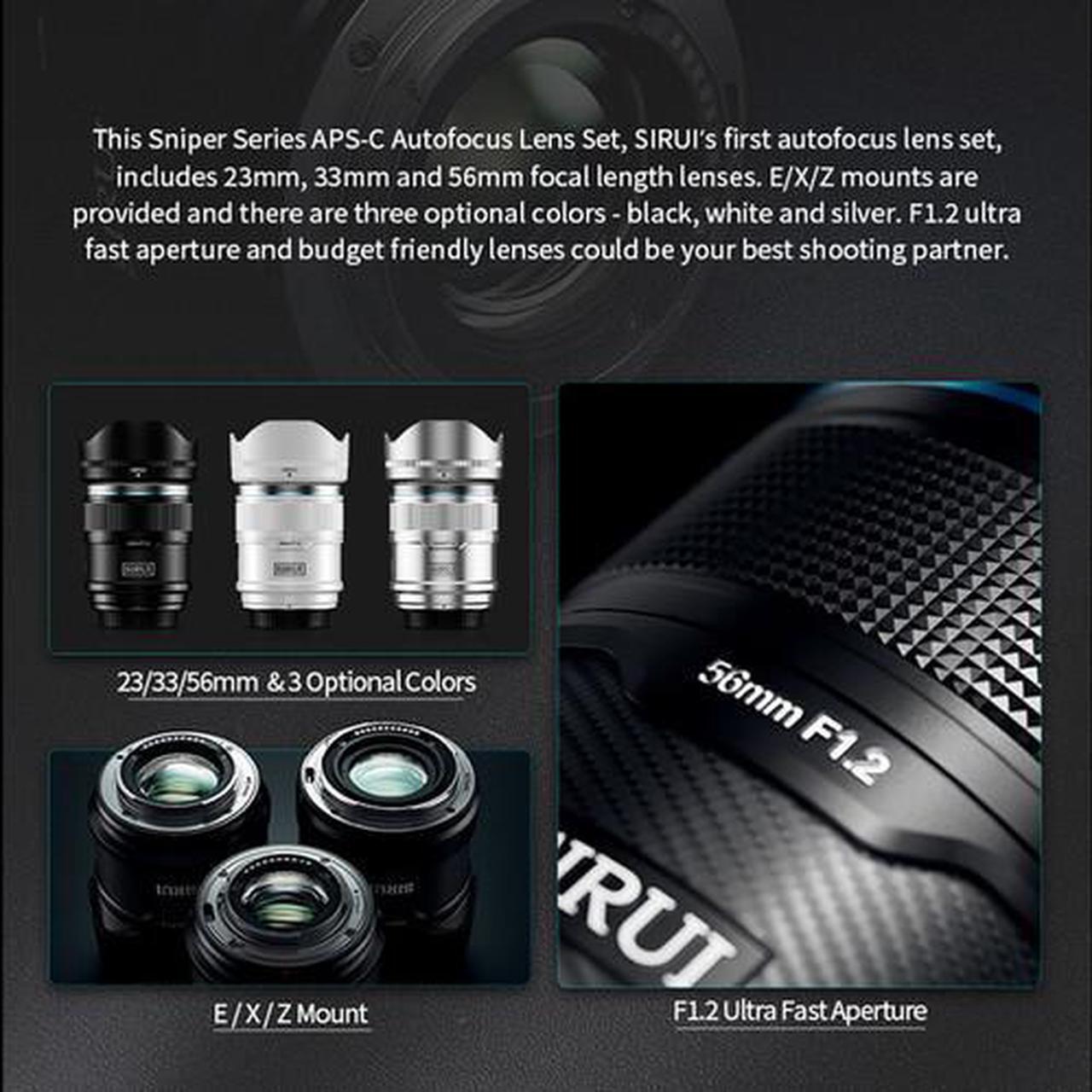 Alt view image 4 of 7 - Sirui Sniper f/1.2 Autofocus 3-Lens Set 23mm 33mm 56mm (Sony E, Black) AS-3S-EB