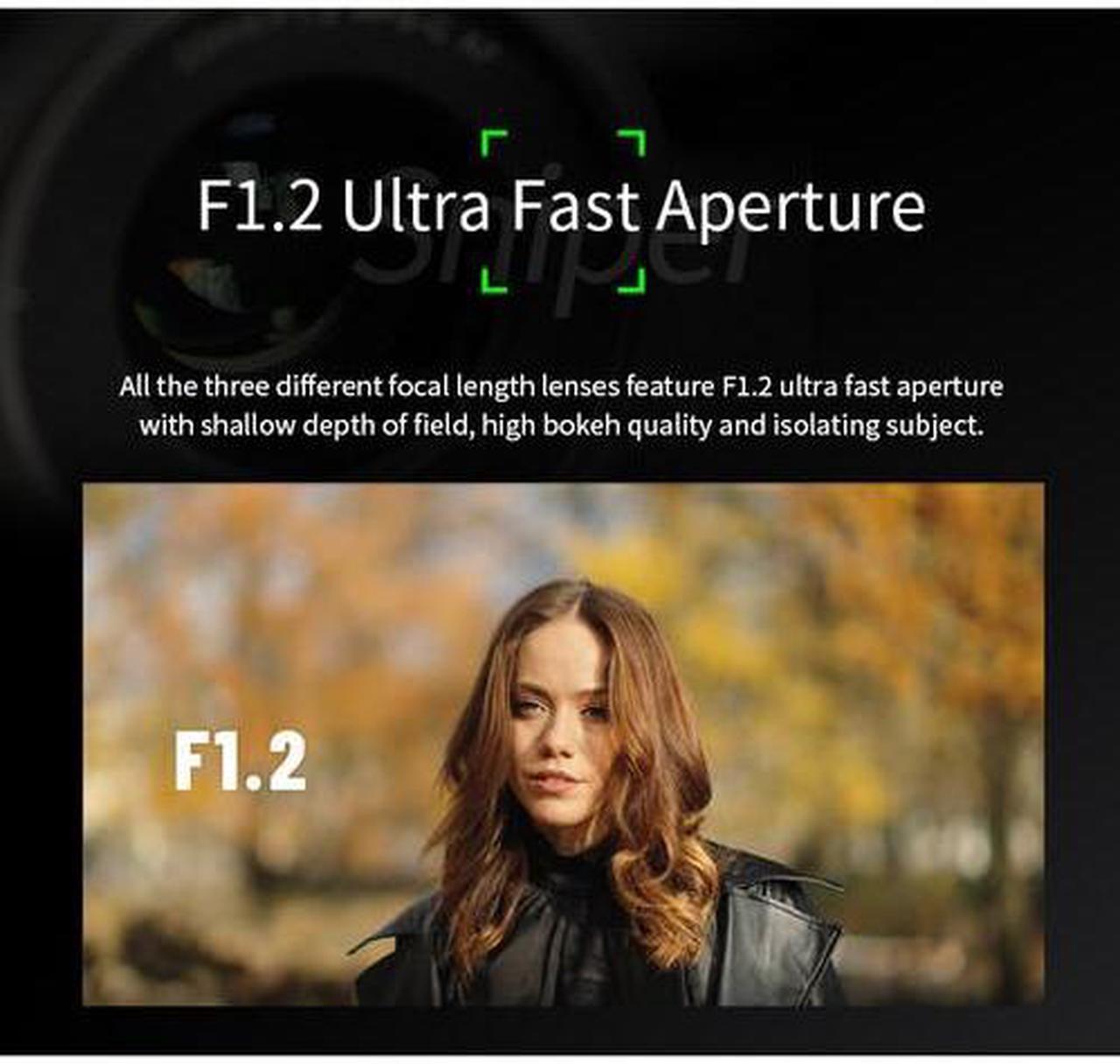 Alt view image 5 of 7 - Sirui Sniper f/1.2 Autofocus 3-Lens Set 23mm 33mm 56mm (Sony E, Black) AS-3S-EB