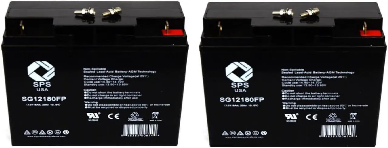 Main image of SPS Brand 12V 18Ah Replacement Battery for Interstate DCM0018 UPS Battery (2 Pack)