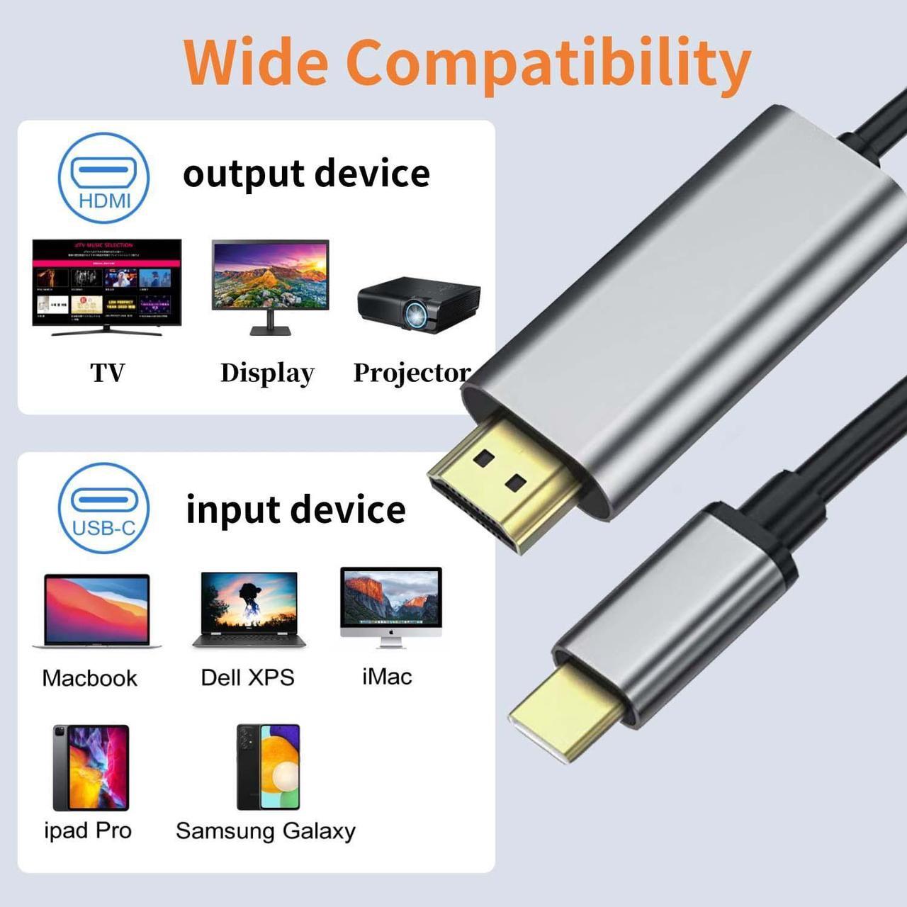 Alt view image 2 of 6 - kirzi USB C to HDMI Cable 6ft High-Speed 4K @60 Video Output and [Thunderbolt 3/4 Compatible] Compatible with MacBook, Samsung Galaxy,
