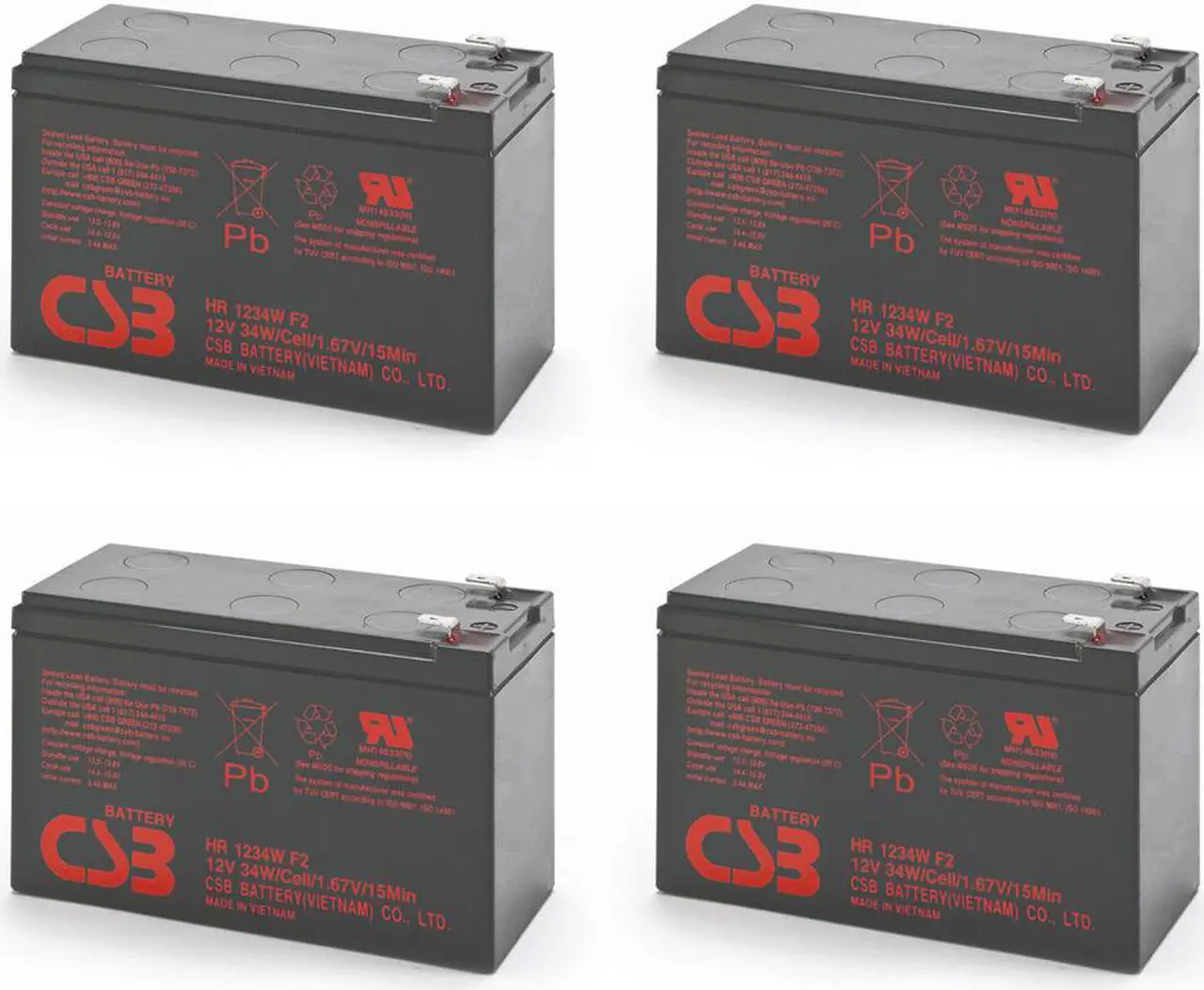 Main image of Quantity 4 CSB HR1234W - High Rate 12V 9Ah AGM Battery - F2
