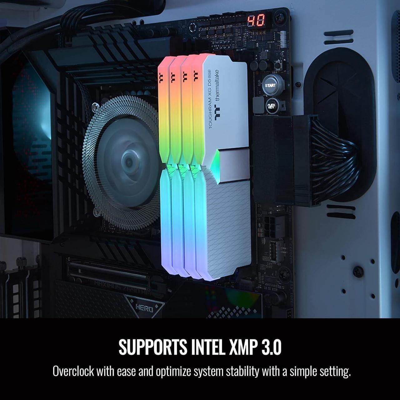 Alt view image 3 of 5 - Thermaltake TOUGHRAM XG RGB D5 Memory DDR5 32 GB (16GBx2) 5600 Mhz C36, Hynix IC, 16 LEDs, RG34D516GX2-5600C36B - White