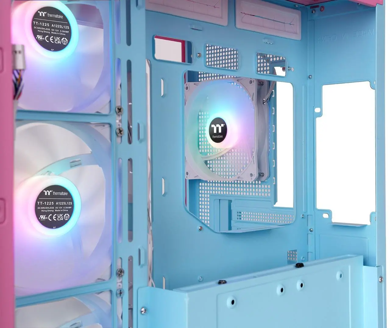 Alt view image 7 of 9 - Thermaltake View 380 TG ARGB Mid Tower Chassis; 4x120mm ARGB Lite Fans Included; 360mm Radiator Support; 415mm GPU Clearance; Hidden Connector Support; Bubble Pink; CA-1Z2-00MAWN-00