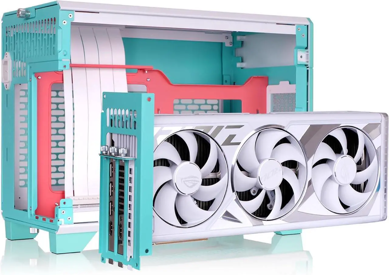 Alt view image 6 of 6 - Thermaltake TR100 SFF Chassis; mITX Support; 18.9 Liters; PCIe 4.0 Riser Cable Included; 360mm GPU Clearance; 280mm Radiator Support; Removable PCIe Bracket; Mint Strawberry; CA-11A-00SLNN-00
