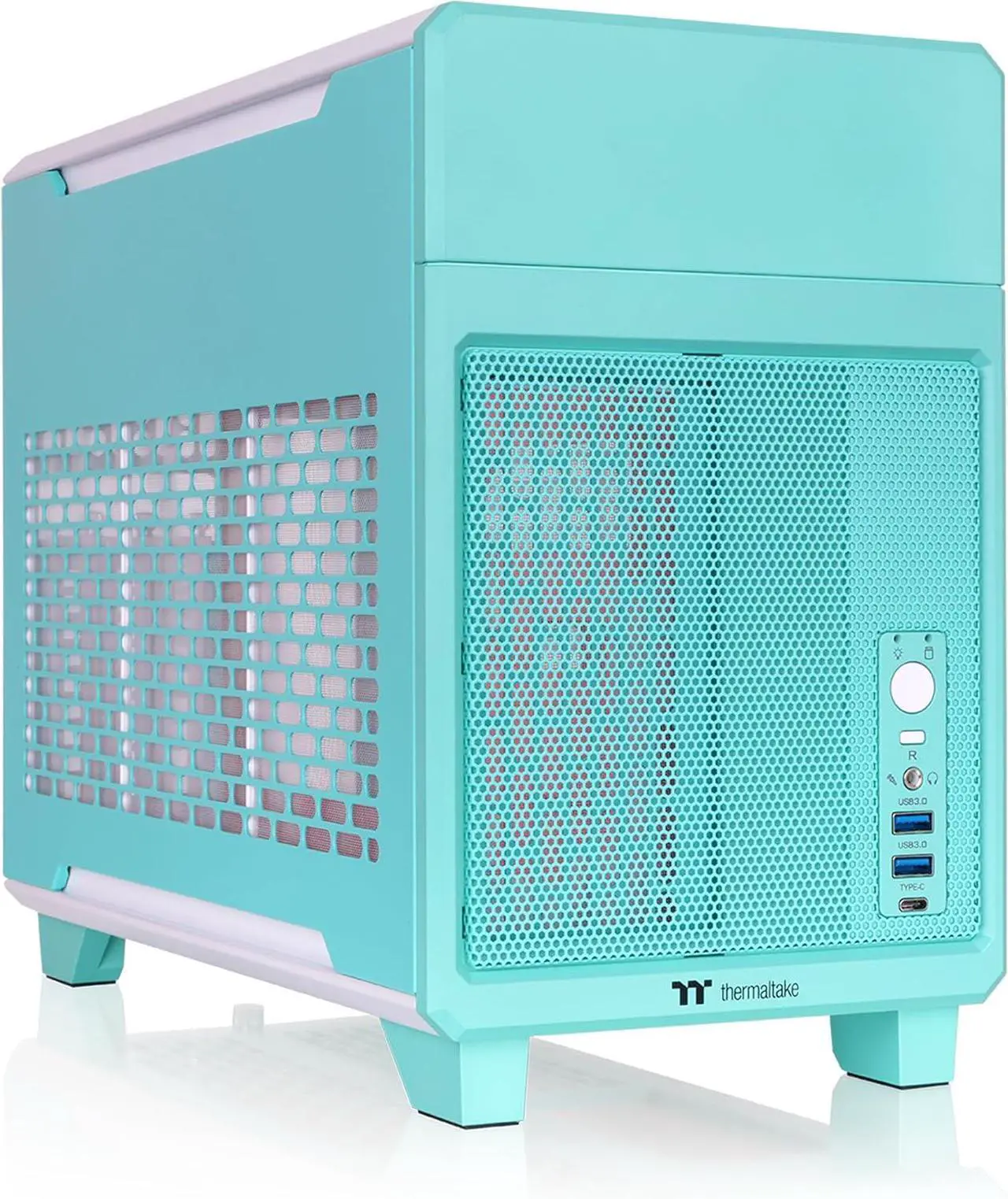 Main image of Thermaltake TR100 SFF Chassis; mITX Support; 18.9 Liters; PCIe 4.0 Riser Cable Included; 360mm GPU Clearance; 280mm Radiator Support; Removable PCIe Bracket; Mint Strawberry; CA-11A-00SLNN-00
