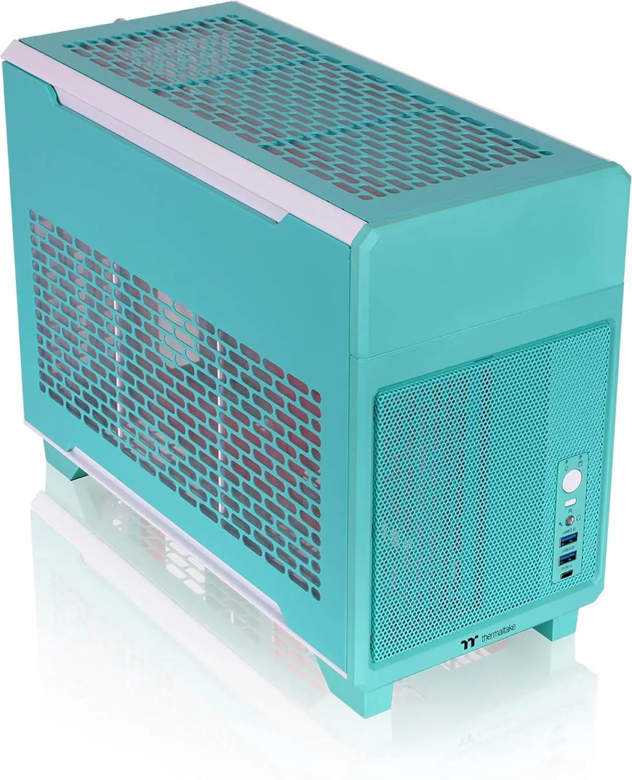 Alt view image 3 of 6 - Thermaltake TR100 SFF Chassis; mITX Support; 18.9 Liters; PCIe 4.0 Riser Cable Included; 360mm GPU Clearance; 280mm Radiator Support; Removable PCIe Bracket; Mint Strawberry; CA-11A-00SLNN-00